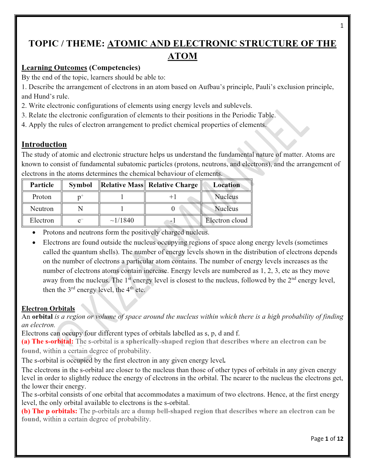 The Electron Configuration notes A Level