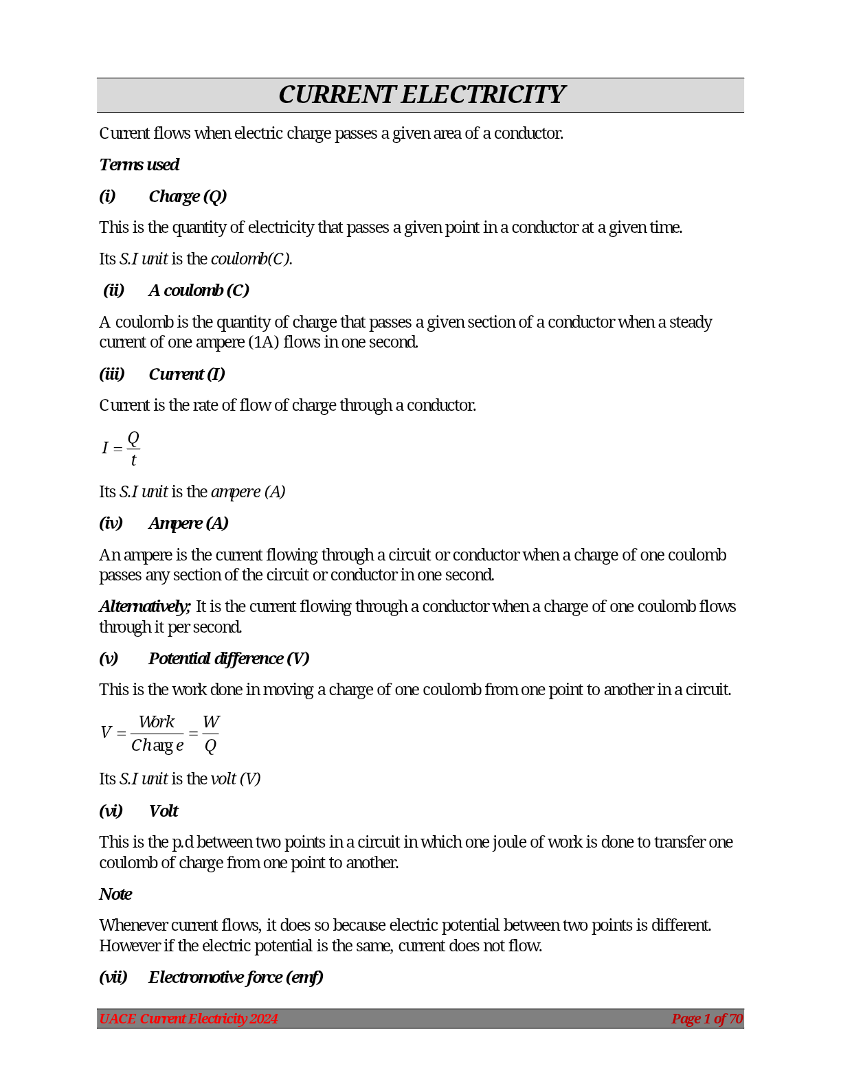 a level physics current electricity uganda martyrs namugongo - exoticnotes.com