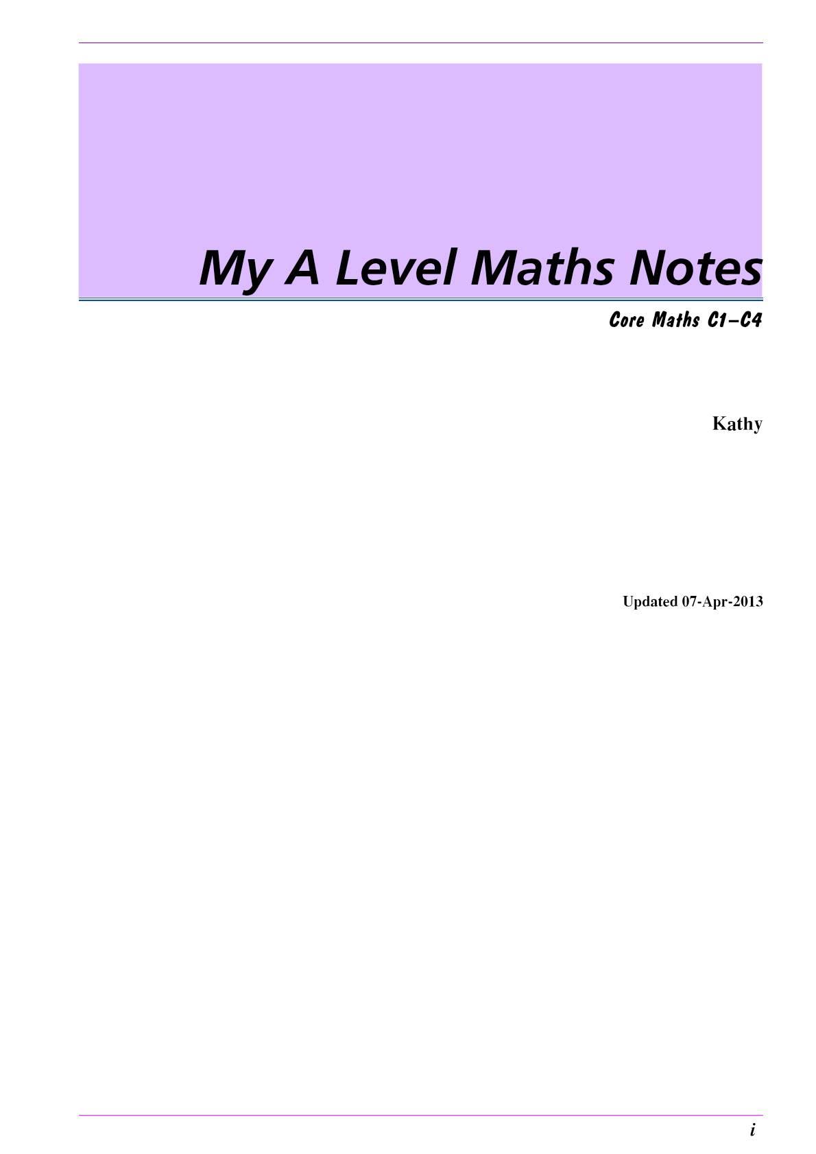 My A LEVEL MATH NOTES