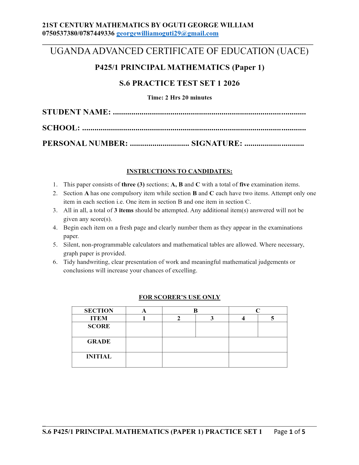S6 MTC 1 PRACTICE TEST 1 2026