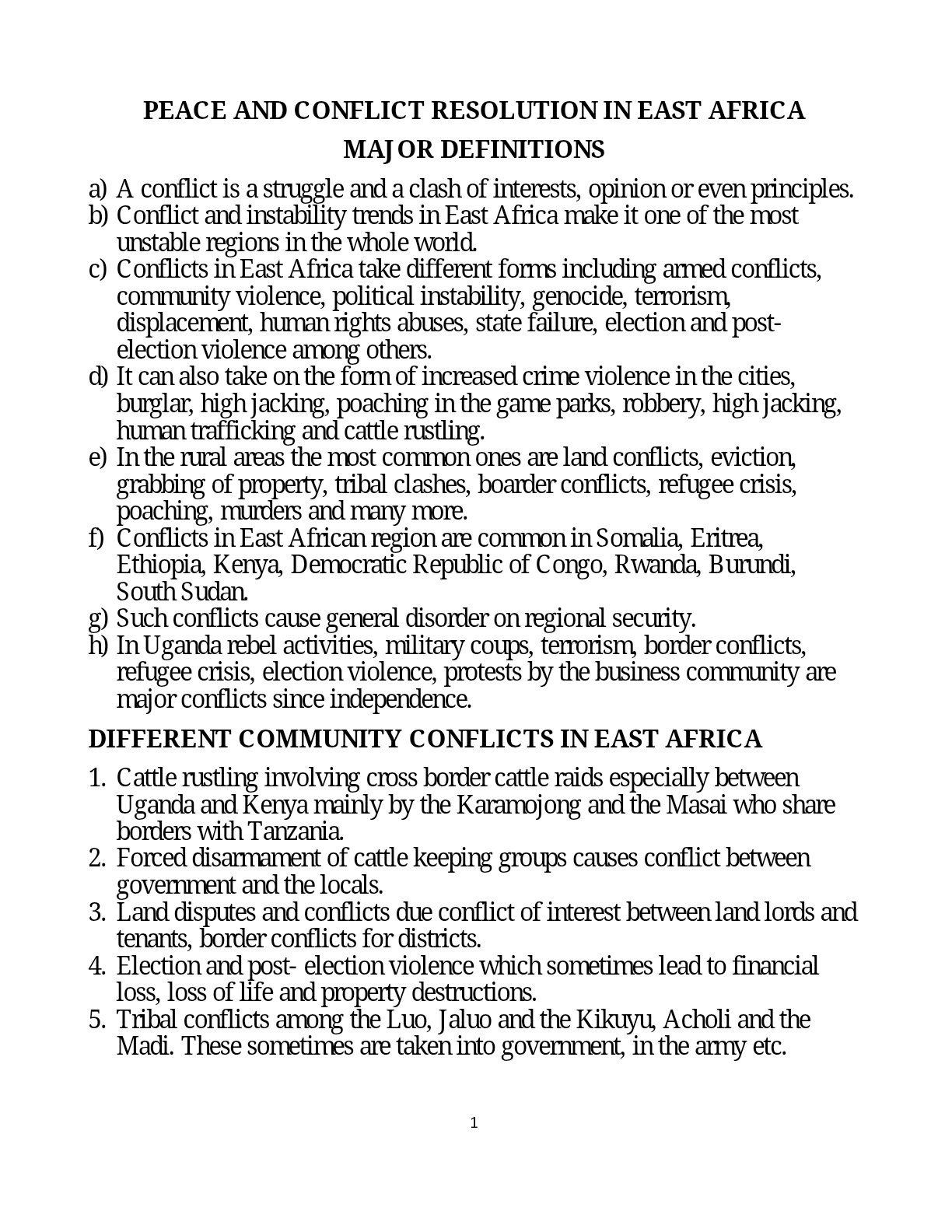 PEACE AND CONFLICT RESOLUTION IN EAST AFRICA
