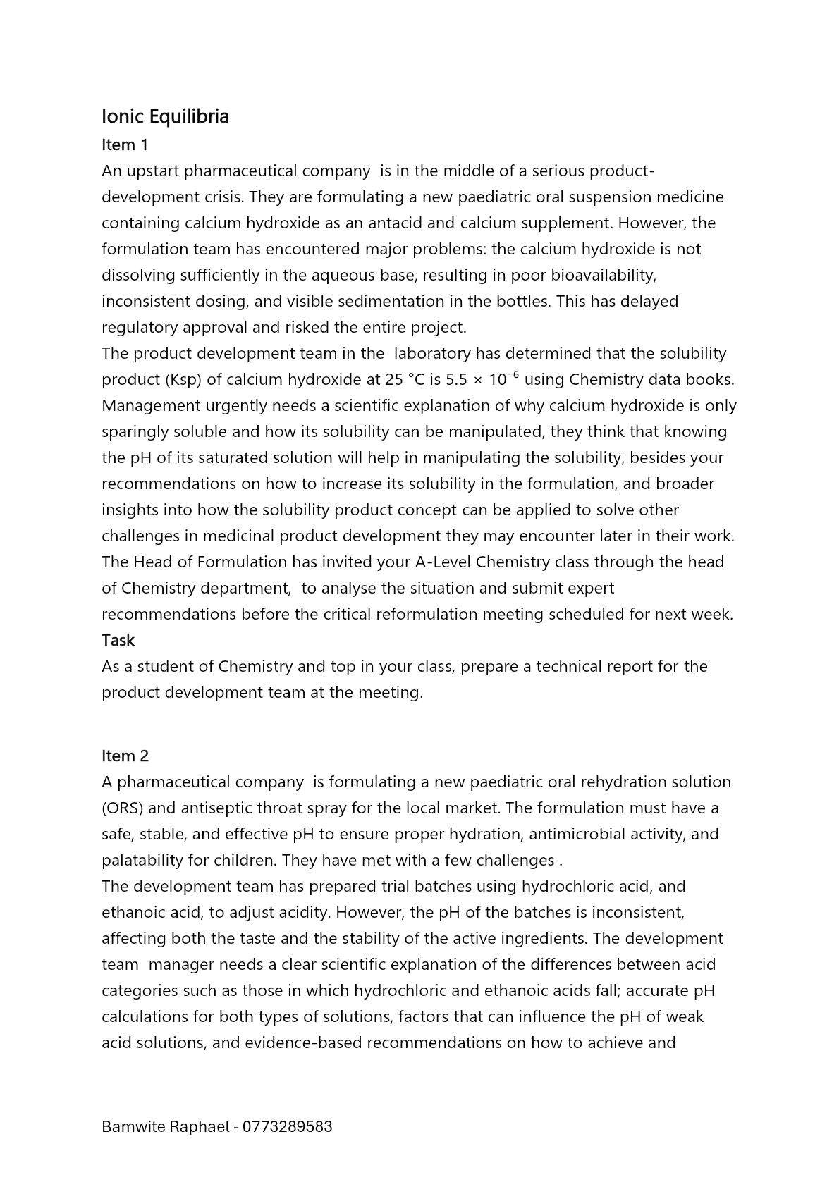 S6 CHEM REVISION ITEMS 3 2026