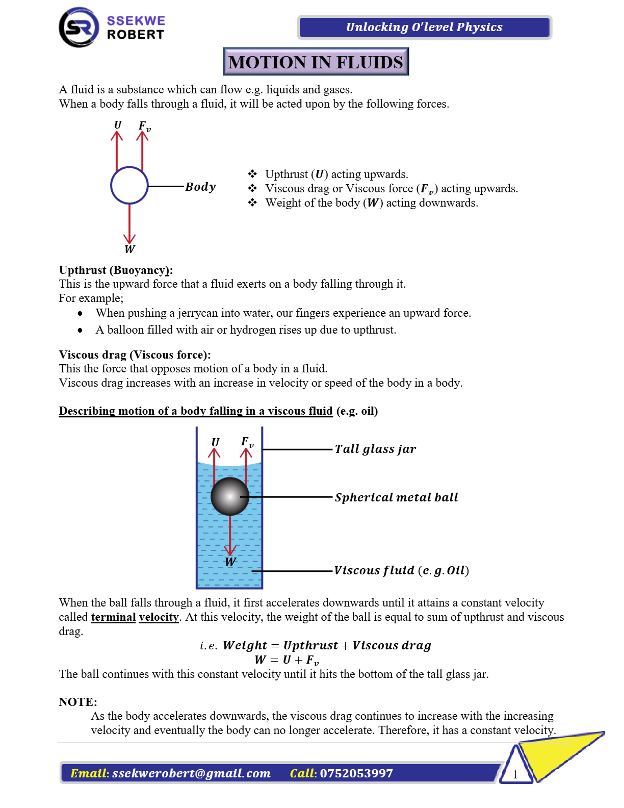 S.4 PHYSICS MOTION IN FLUIDS-ssekwe