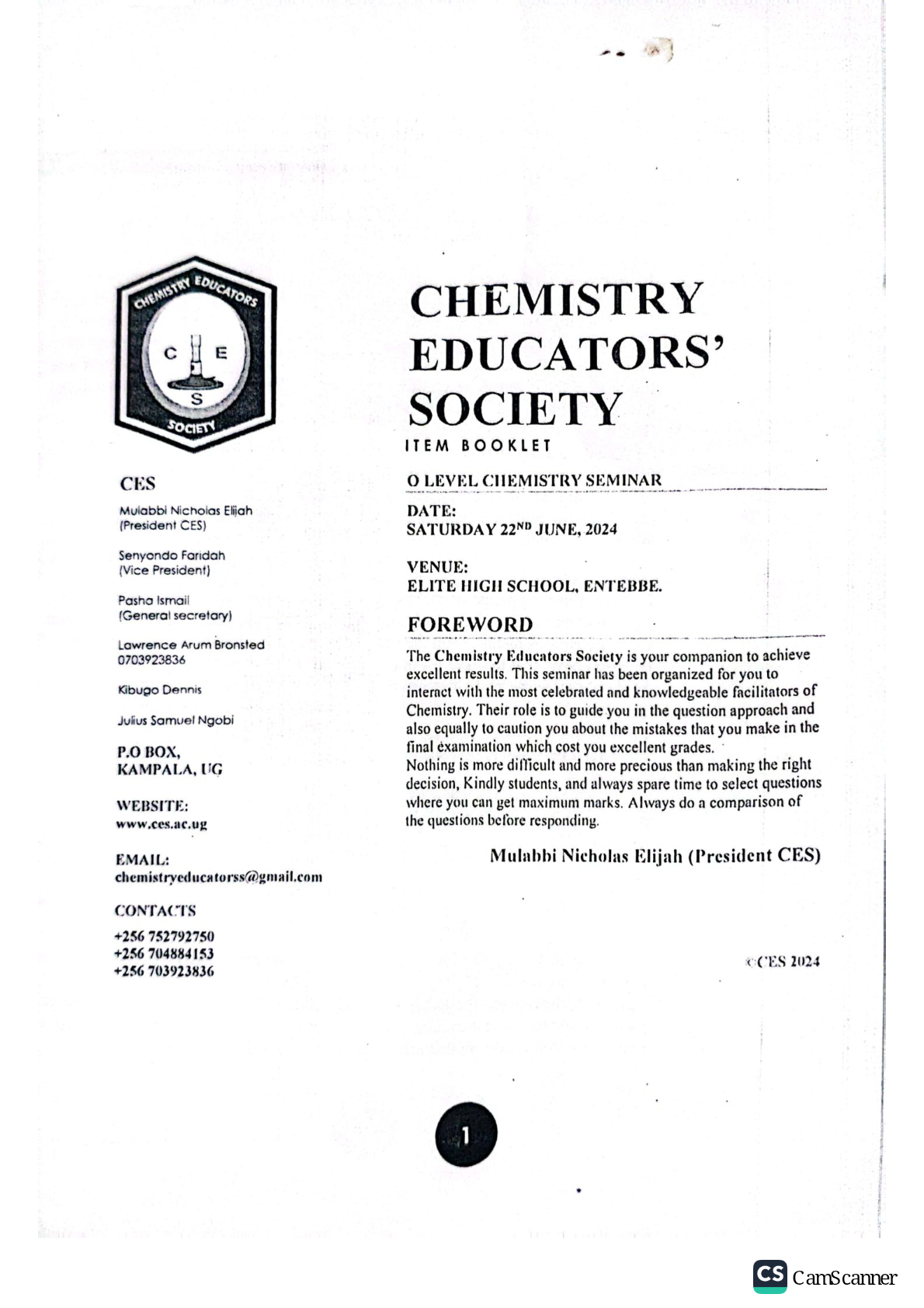 Chemistry seminar questions