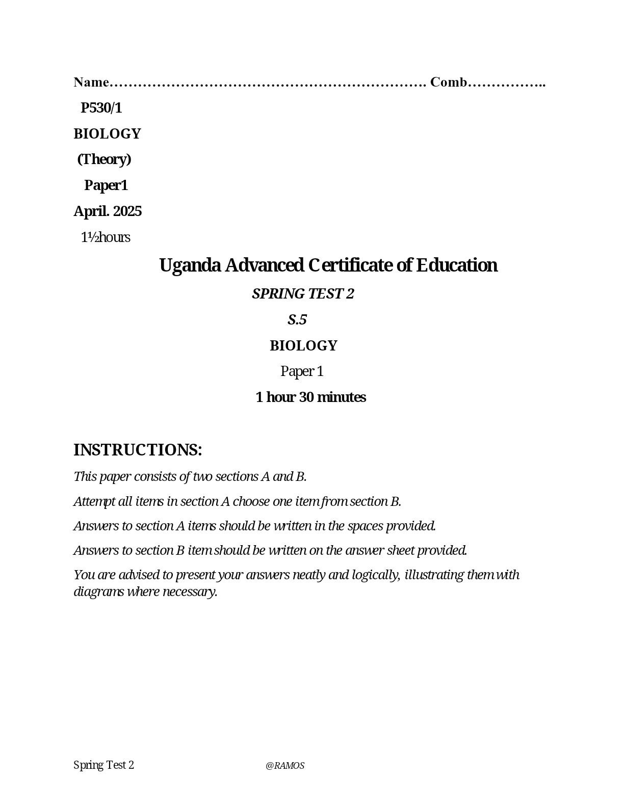 S.5 BIO1 TEST 2  MOSES SSENTAYI