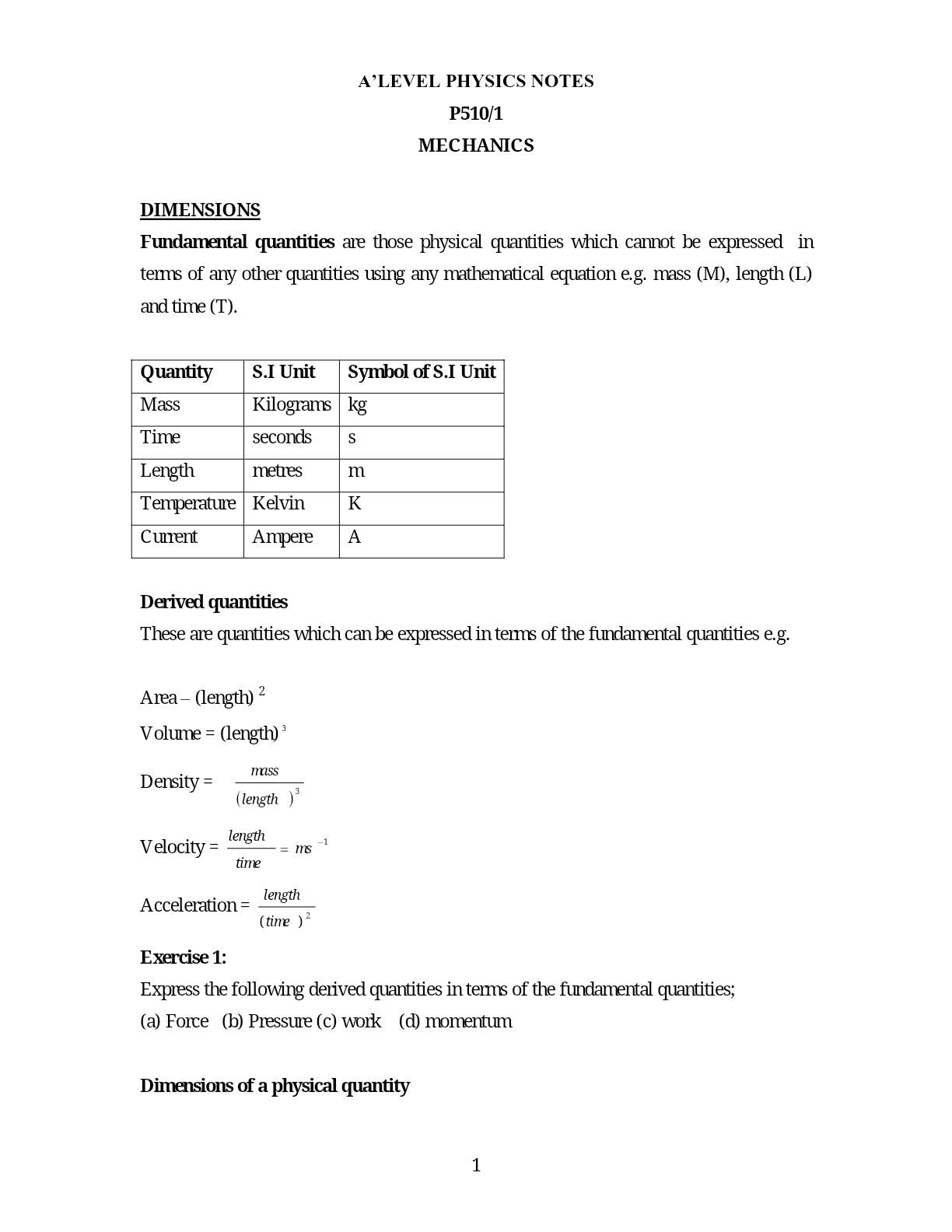 Mechanics notes
