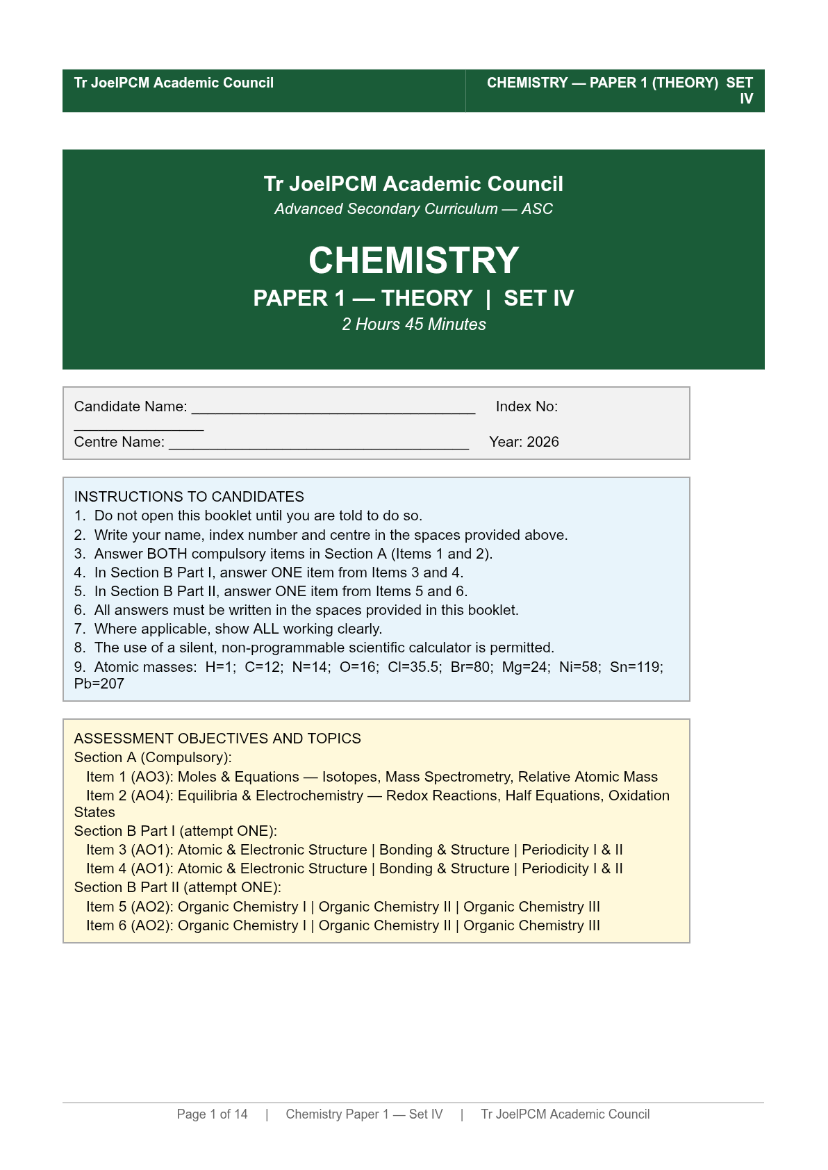 Chemistry paper 1