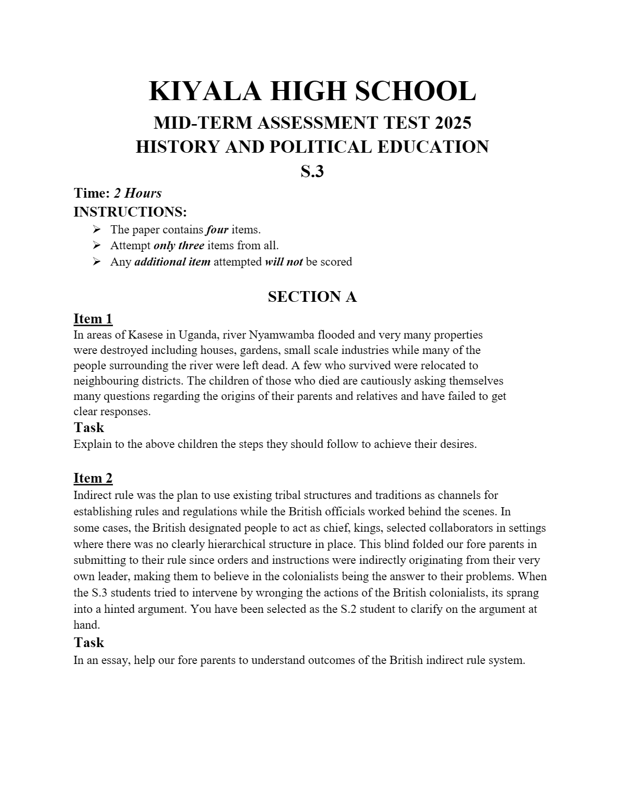 s3 history mid term exams