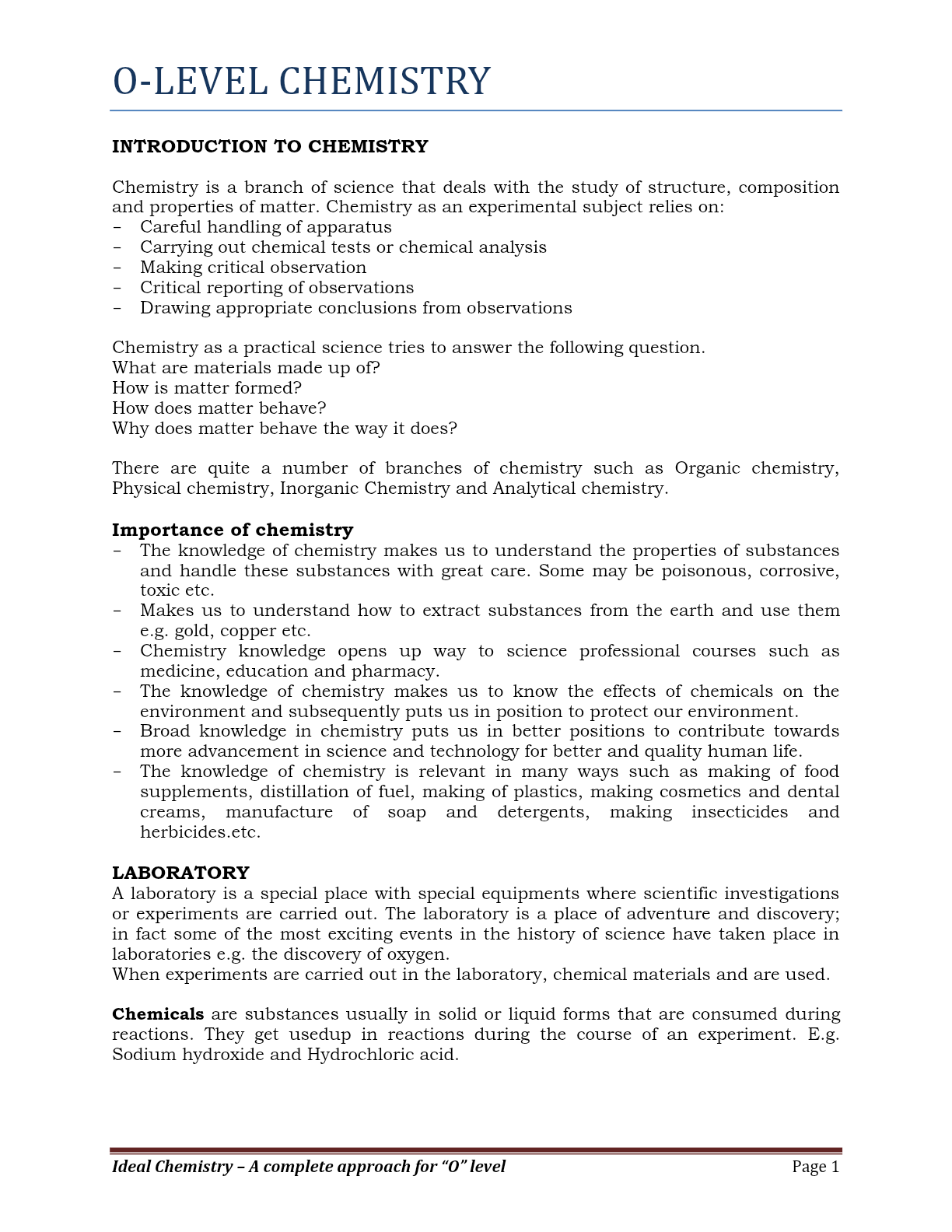 O-LEVEL CHEMISTRY NOTES