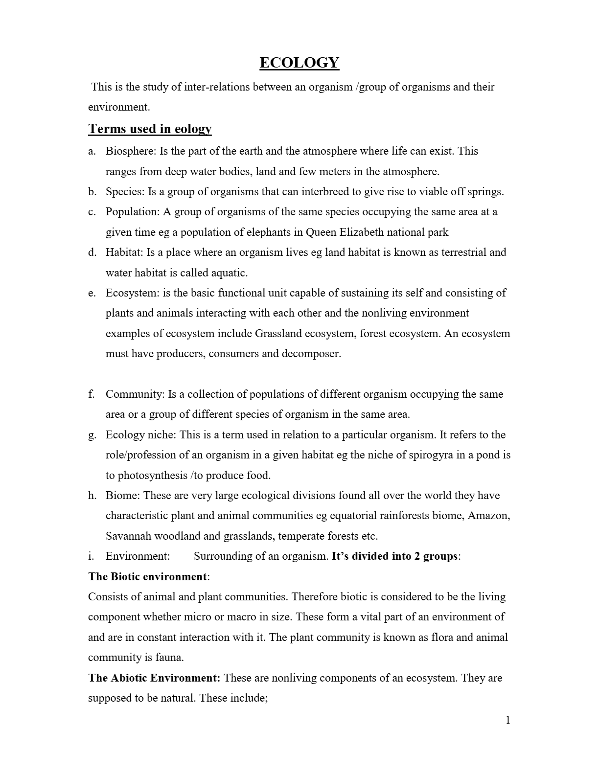 Ecology biology