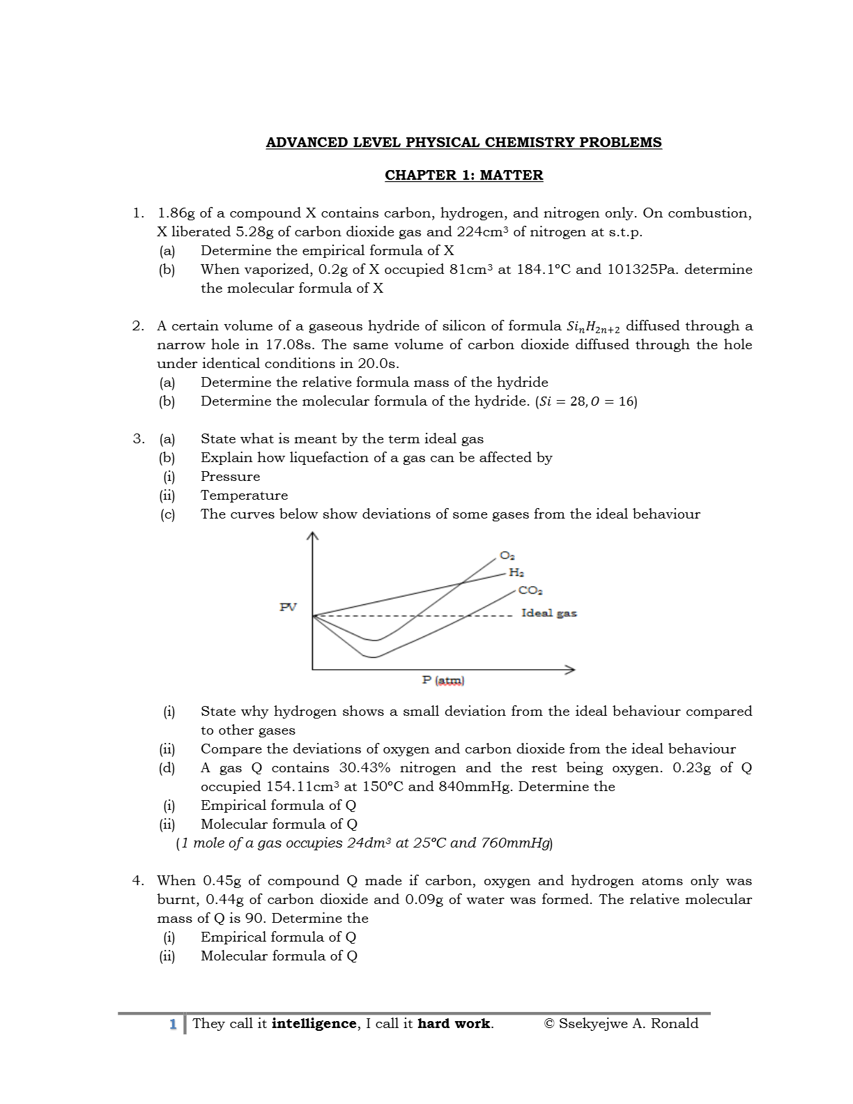ADVANCED PHYSICAL CHEMISTRY GUIDING QUESTIONS