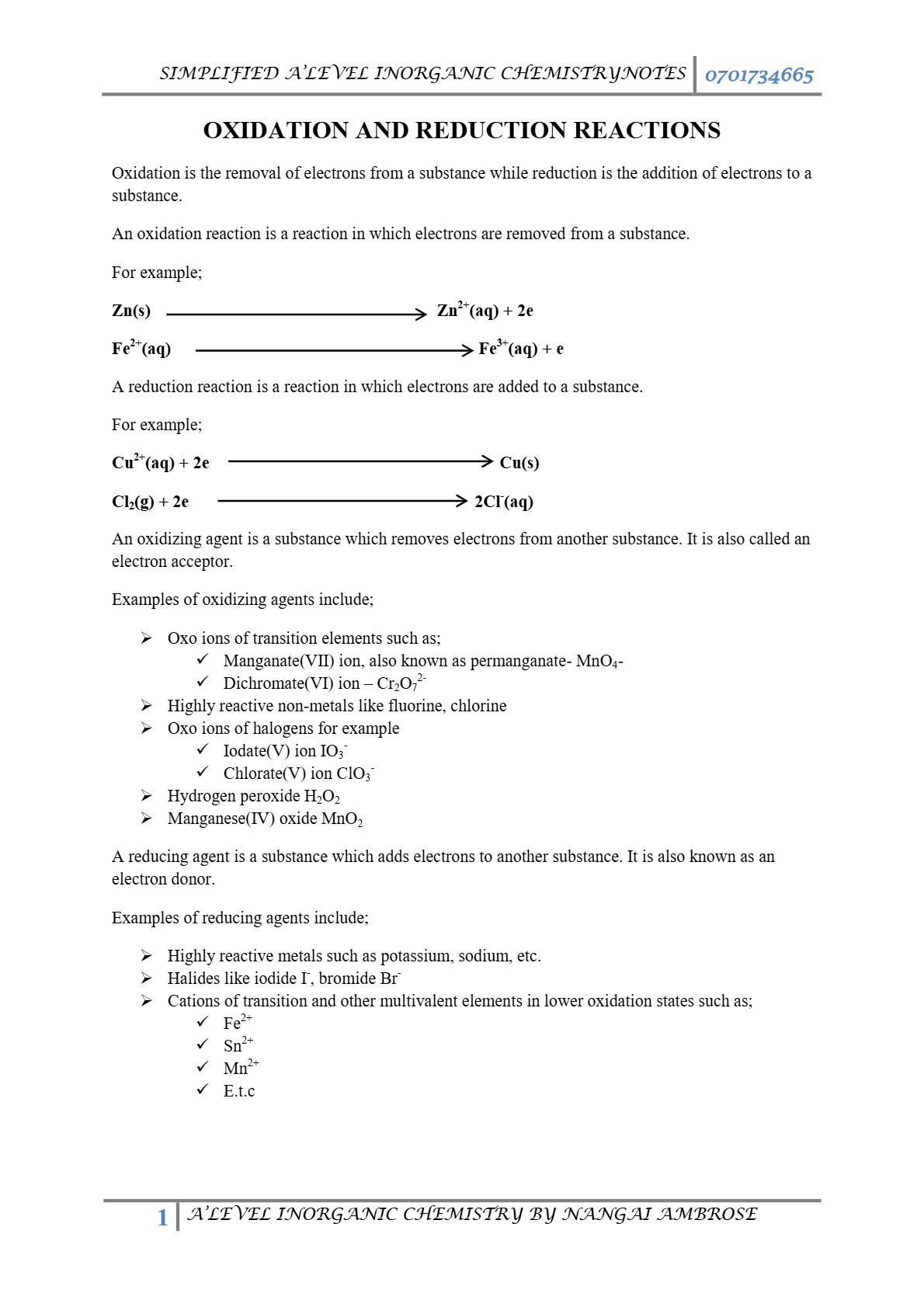 UACE IONRGANIC CHEMISTRY NOTES
