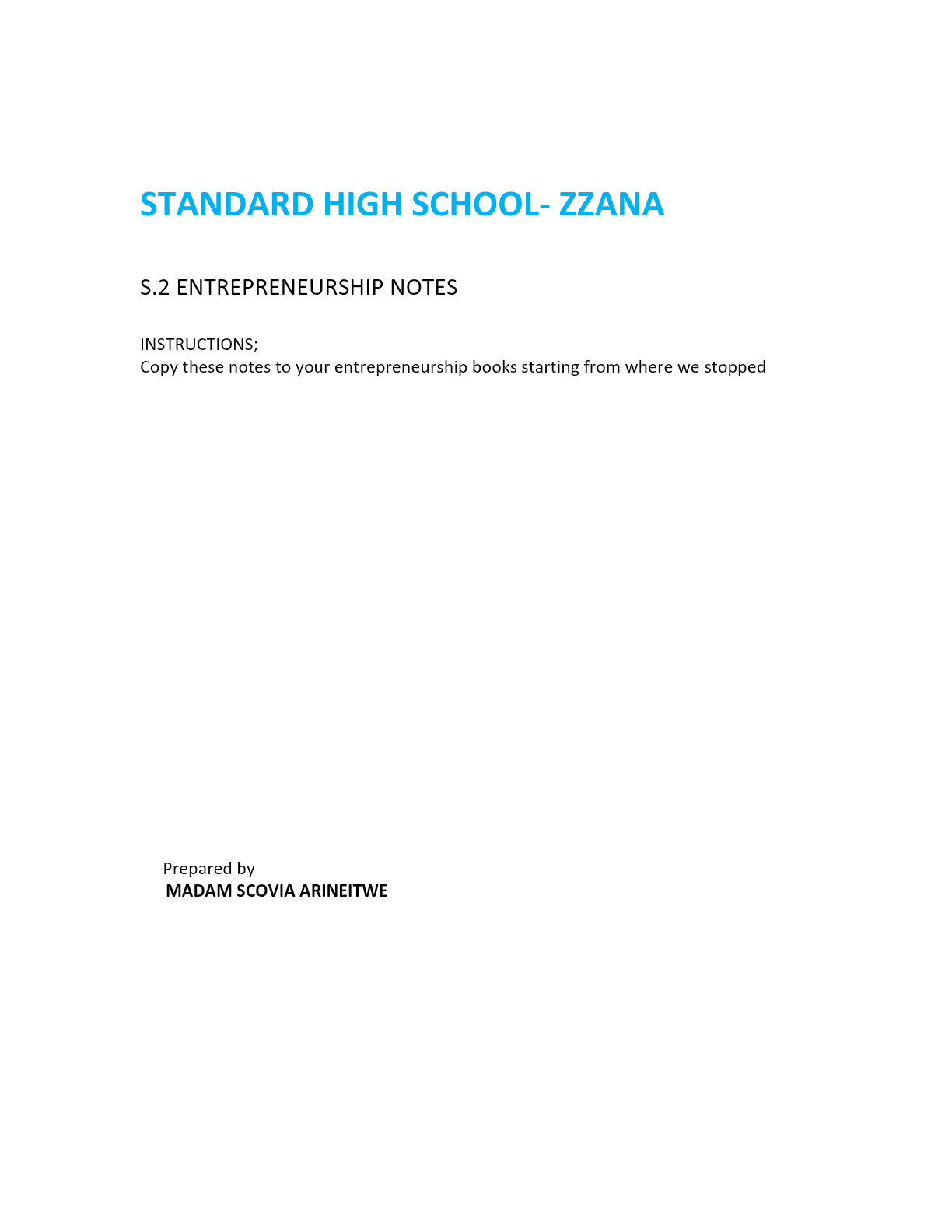 Entrepreneurship senior two