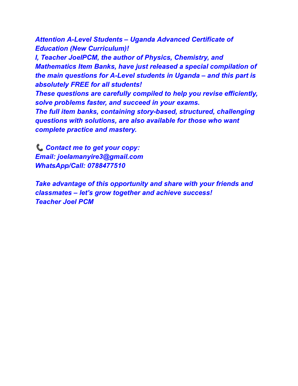 UACE chemistry sample items by tr joelPCM
