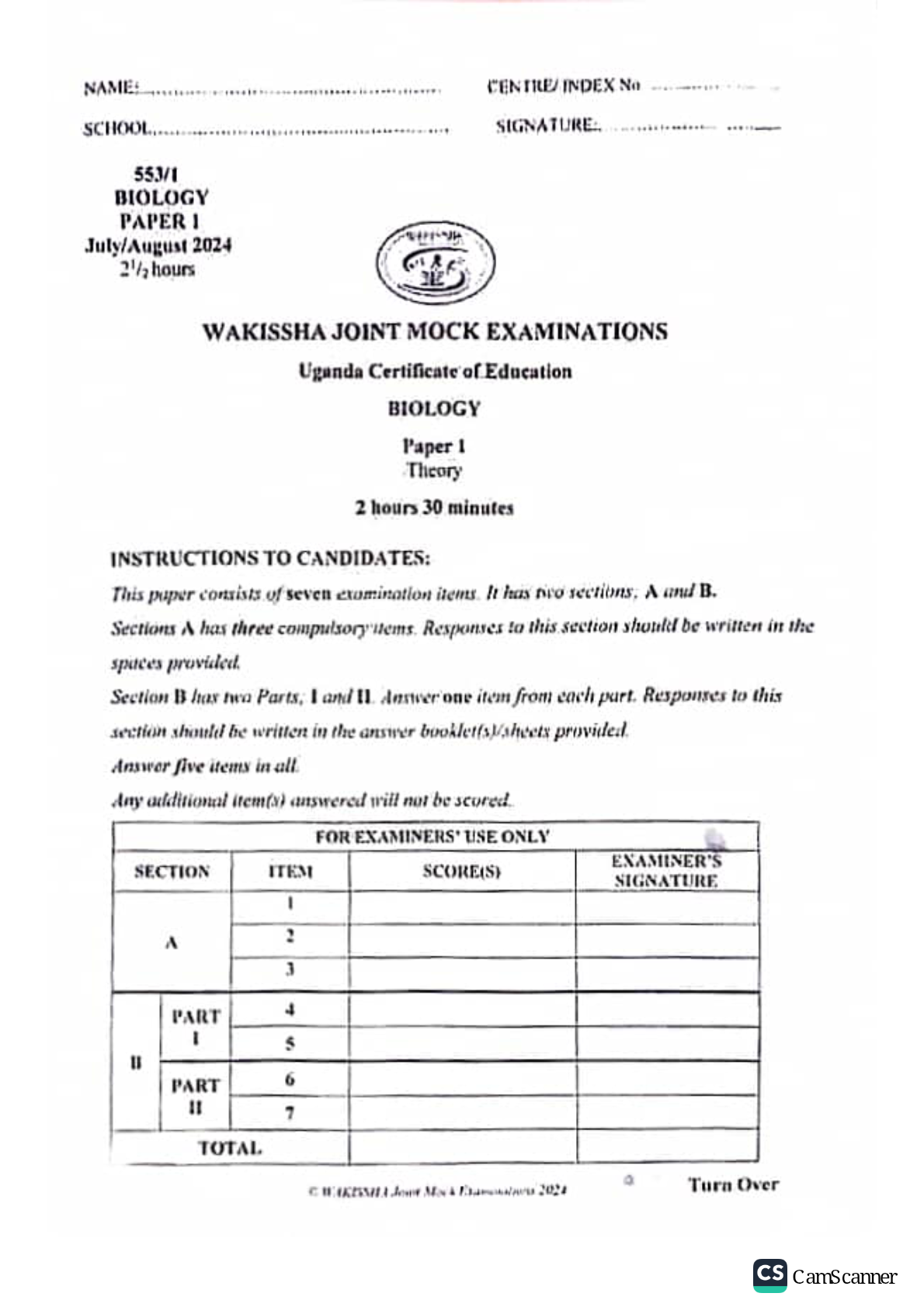 Biology paper 1