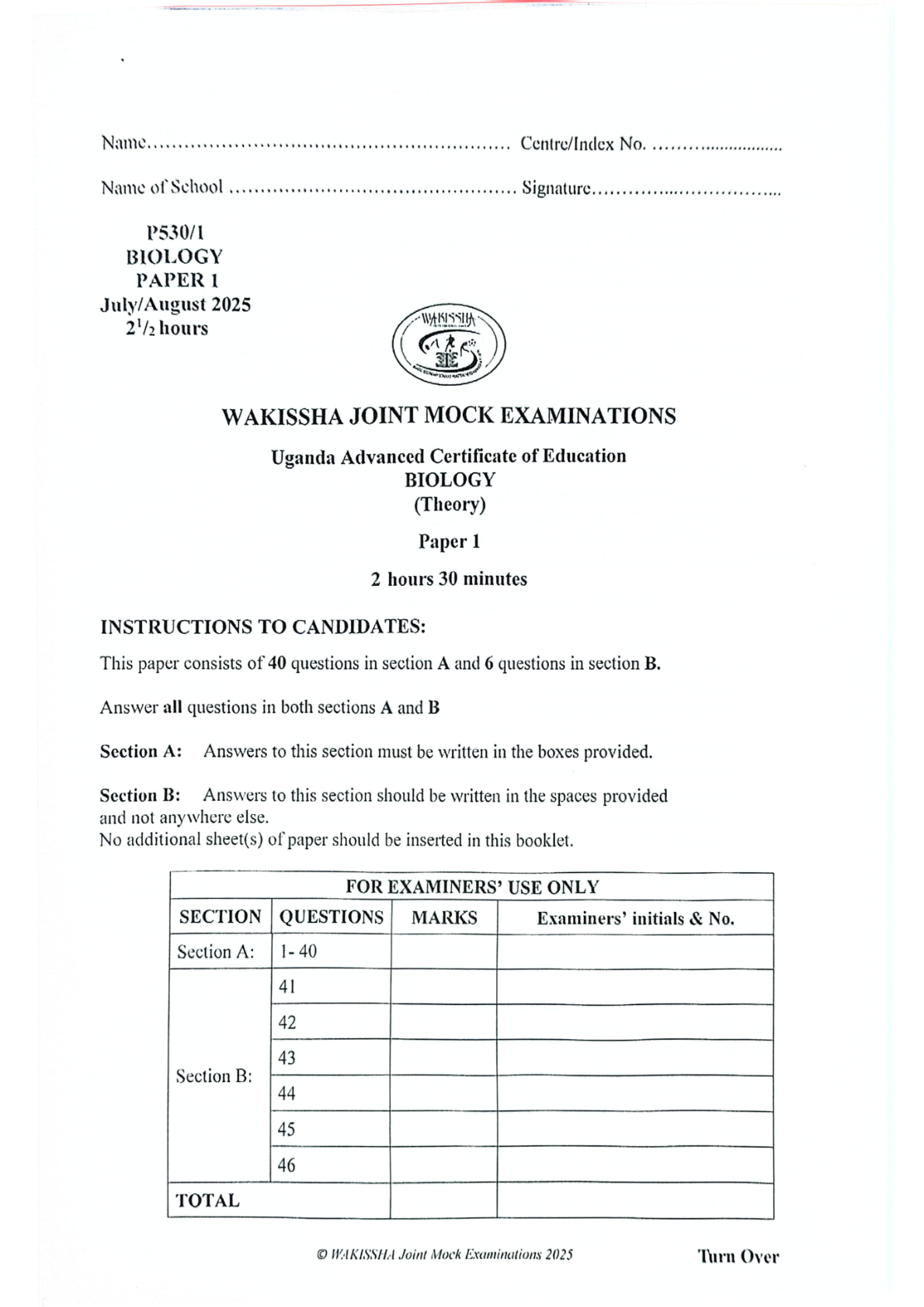 UACE WAKISSHA BIO 1 2025