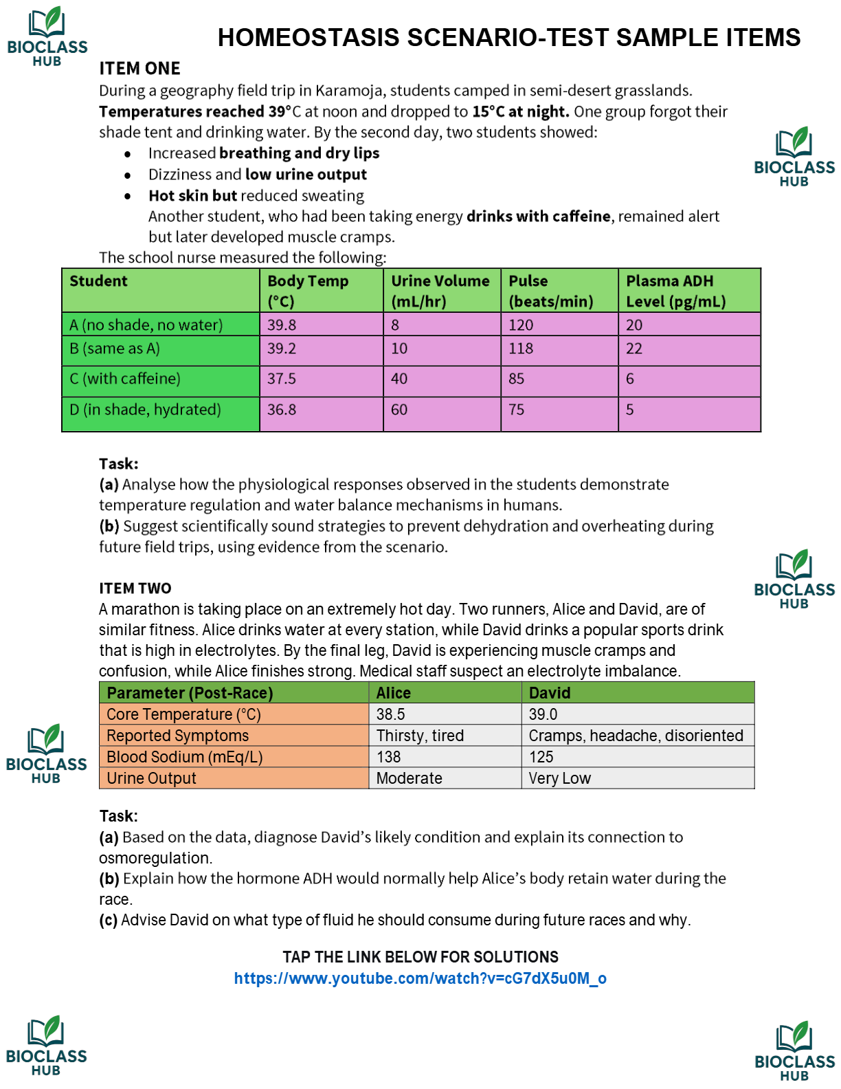 S.5 BIOLOGY TEST ITEMS BIOCLASS HUB