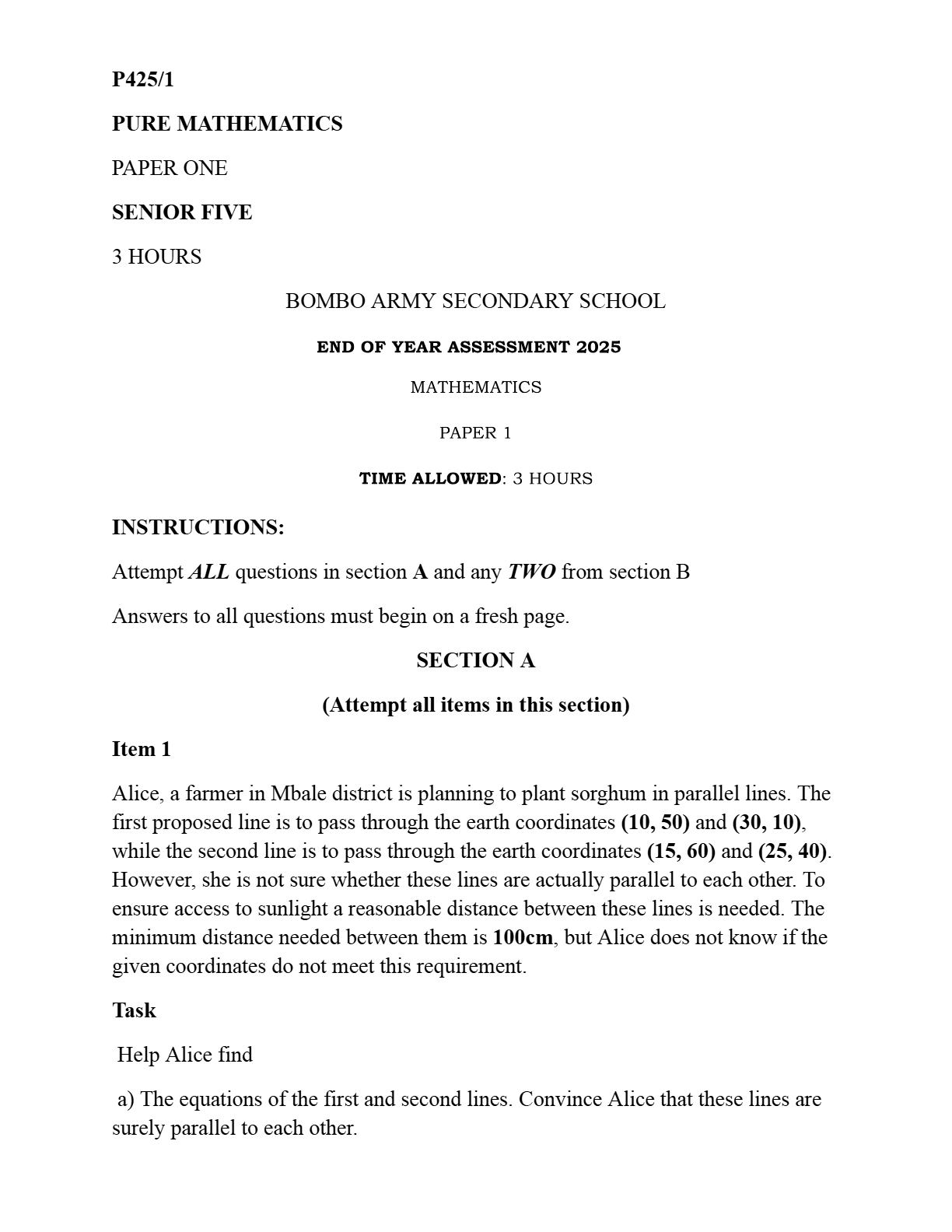 S.5 END OF YEAR MATH  2025