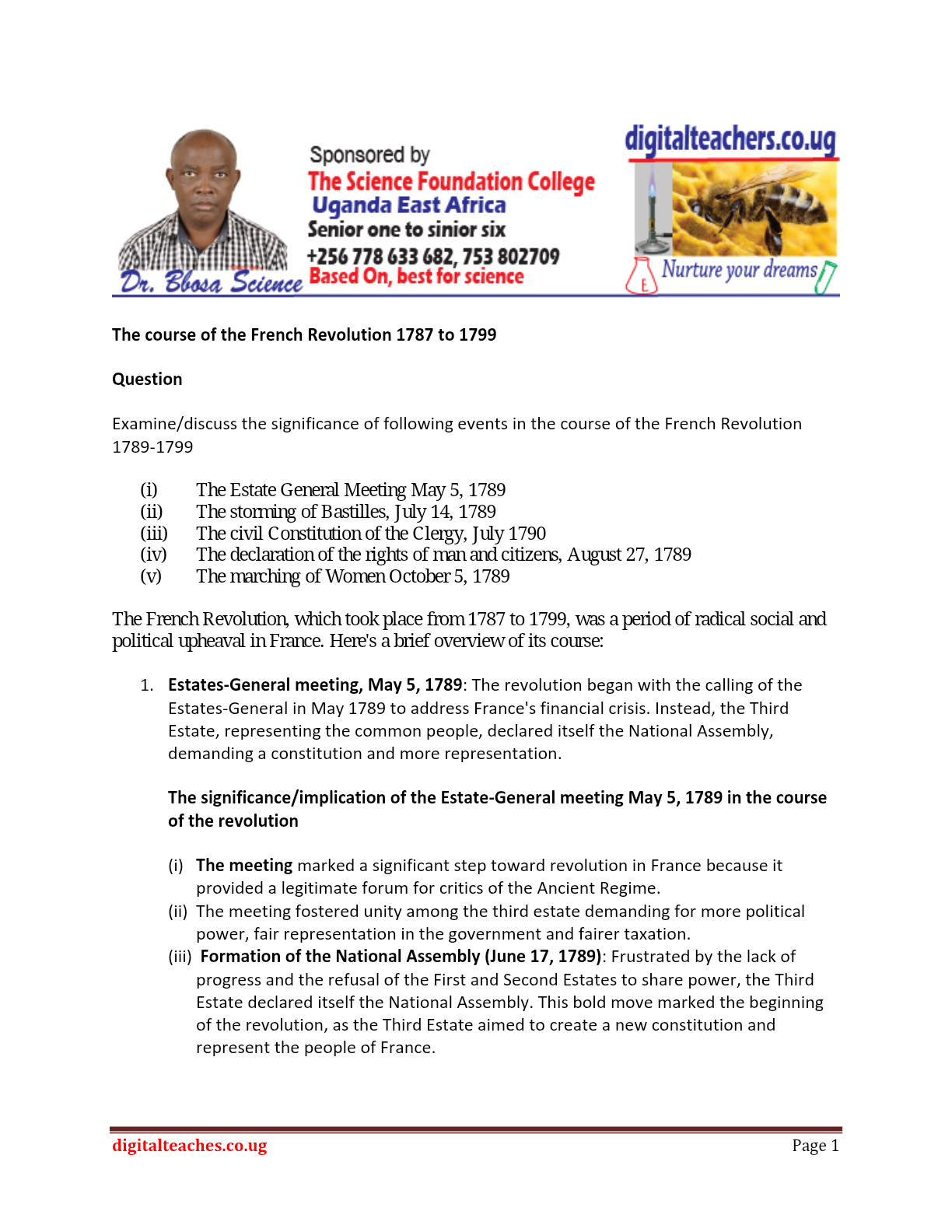 The course of the french revolution