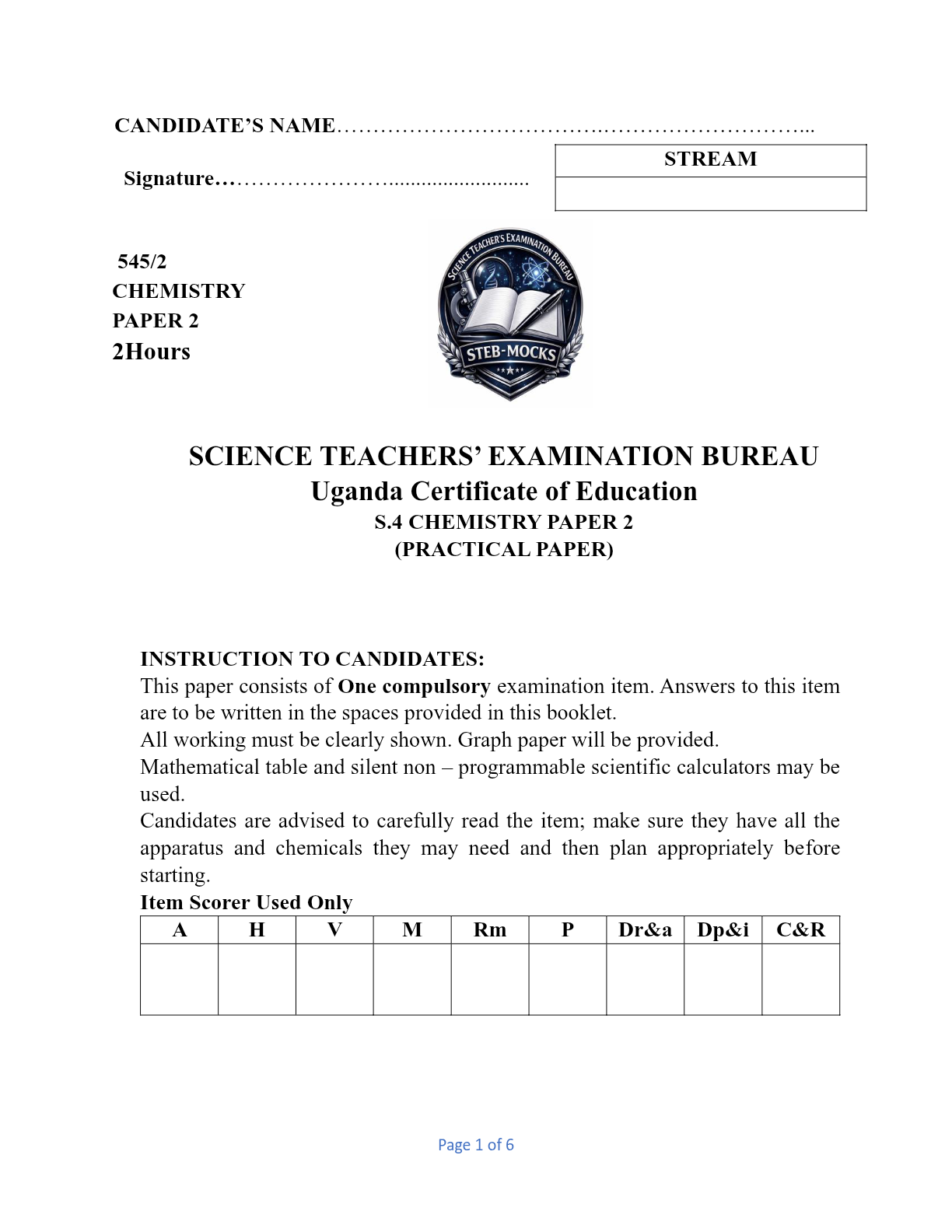 S.4 CHEM -2 STEB EOT 1 EXAMS@2026