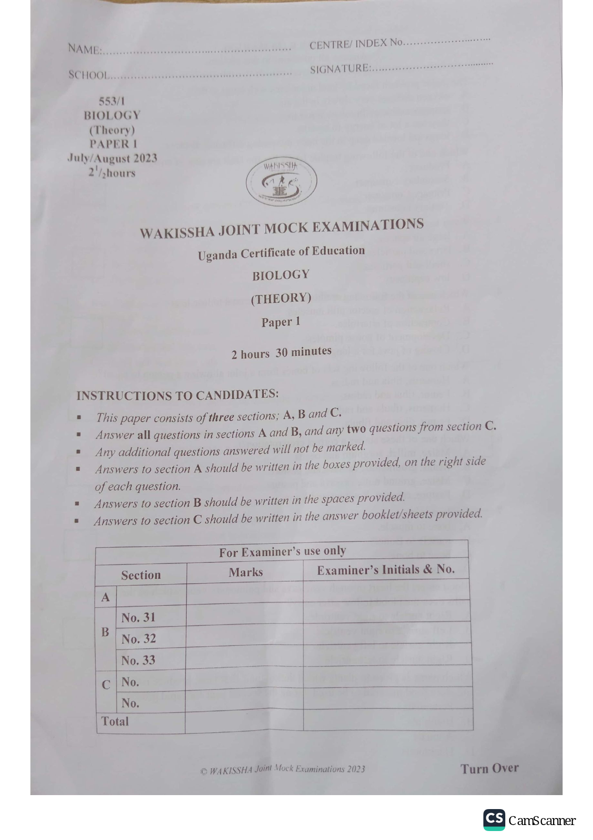 UCE Biology Paper1