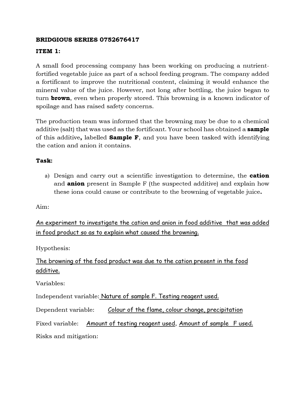 Chem practical item