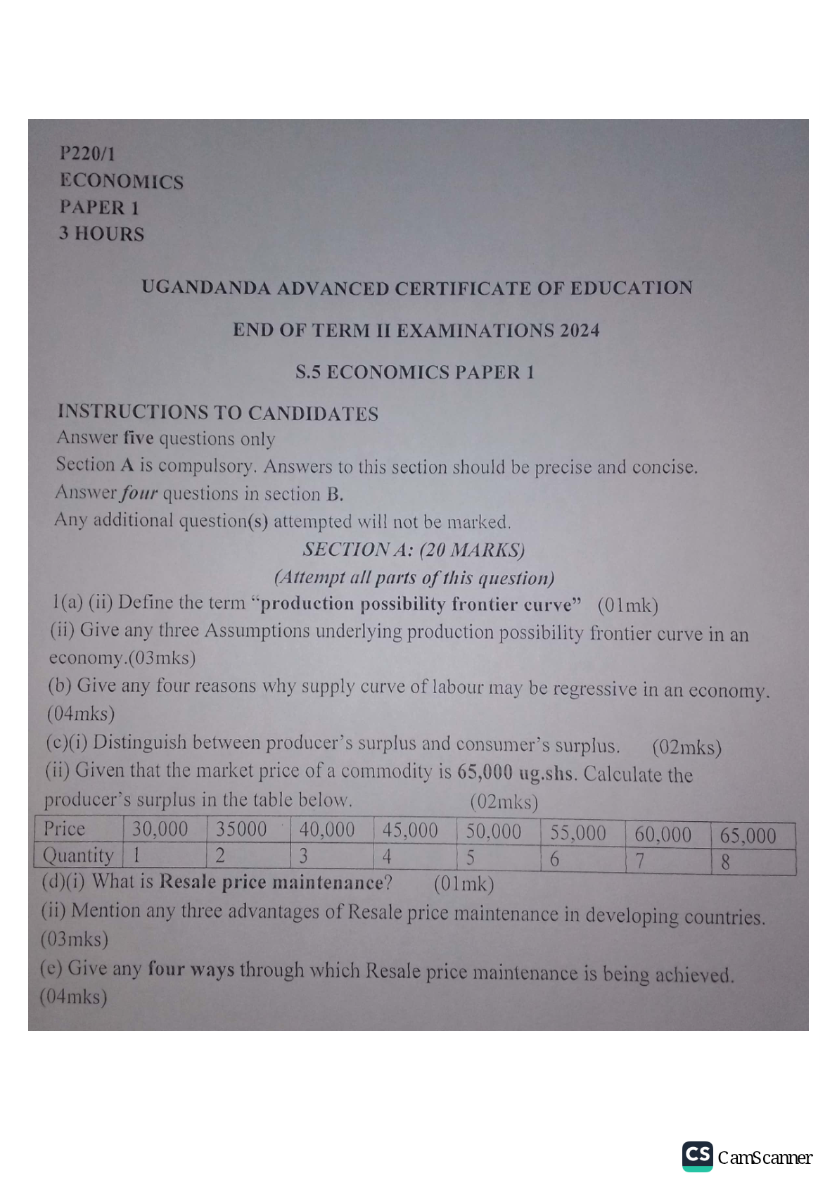 S.5 Economics E.O.T 2 paper 1pdf