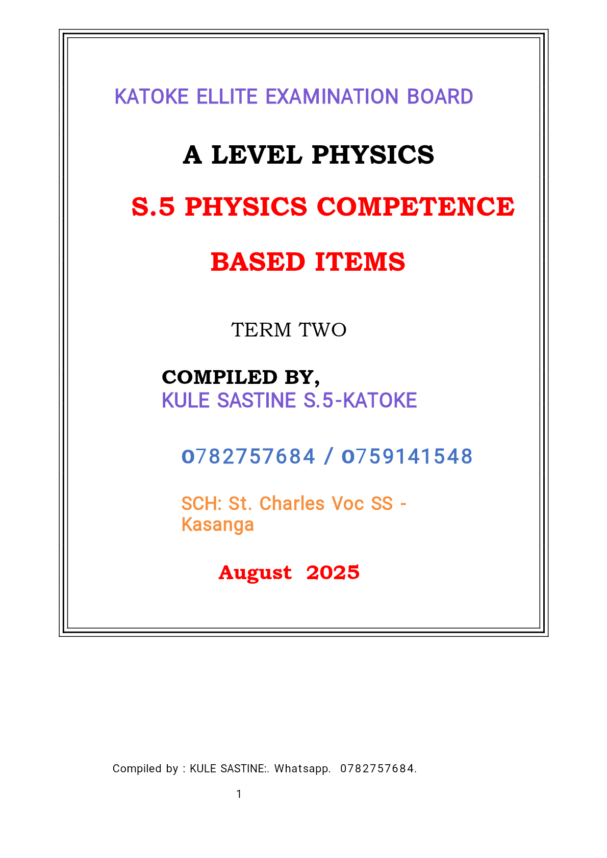 KATOKE S.5 PHYSICS HOLIDAY PACKAGE TERM 2 2025-1