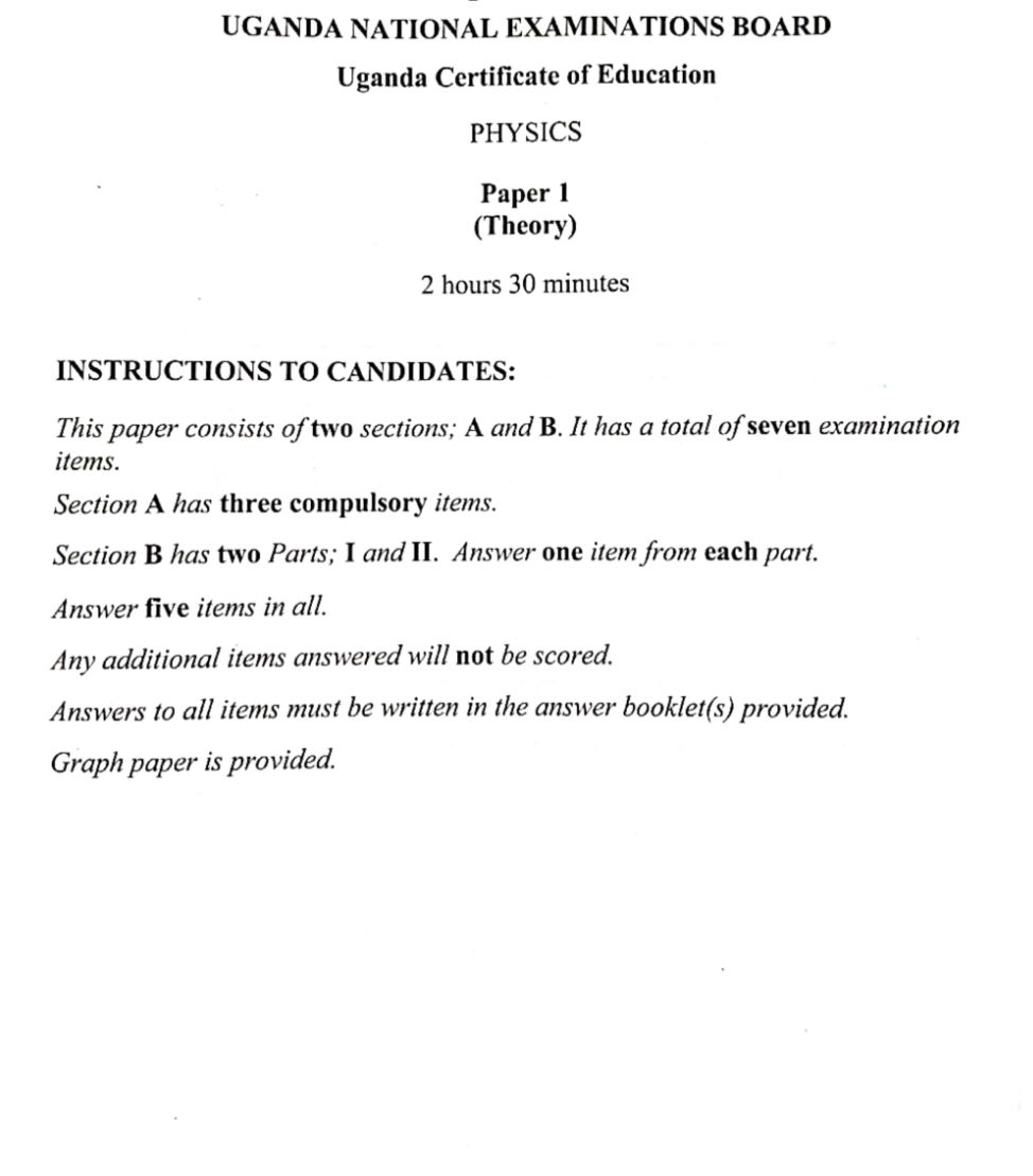 S4 PHY 1 & 2 UNEB GUIDE 2024