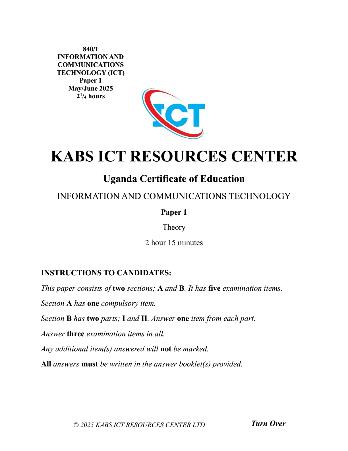 S4 UCE ICT P1 2025