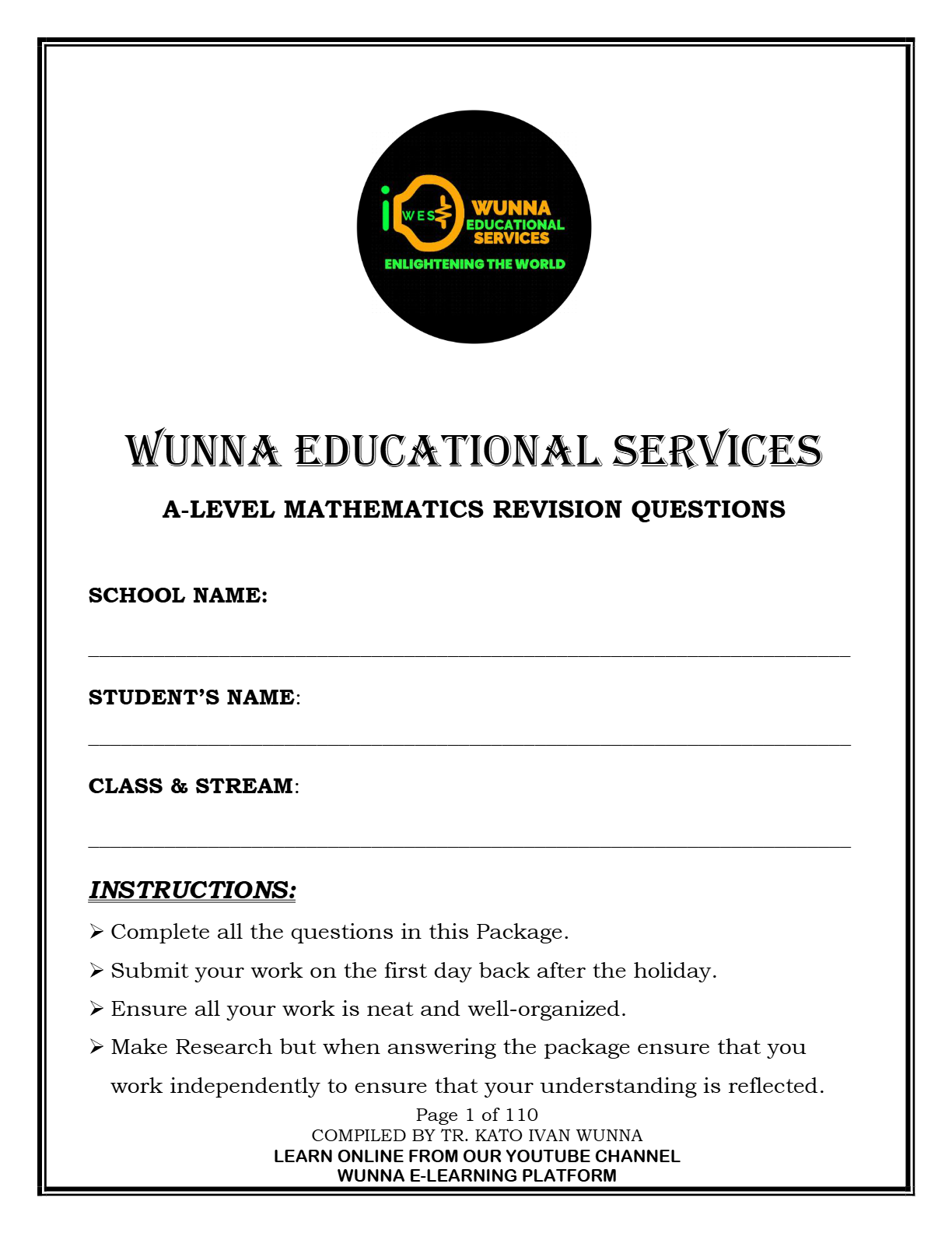 ALEVEL MATHS 1&2 REVISION Qns