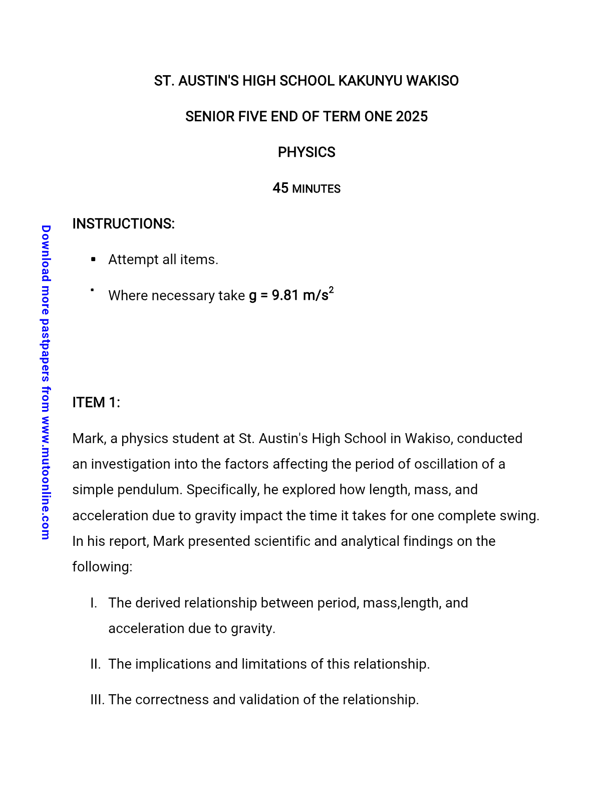 Physics s5 scenario question