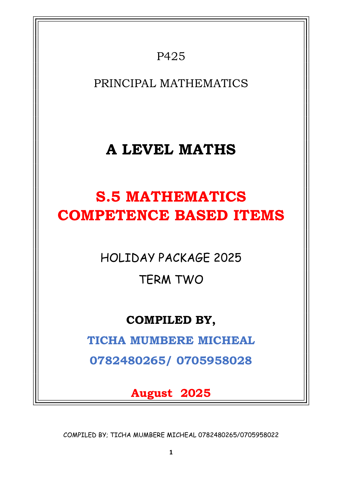 Beware SS Math Holiday Package Term 2 2025