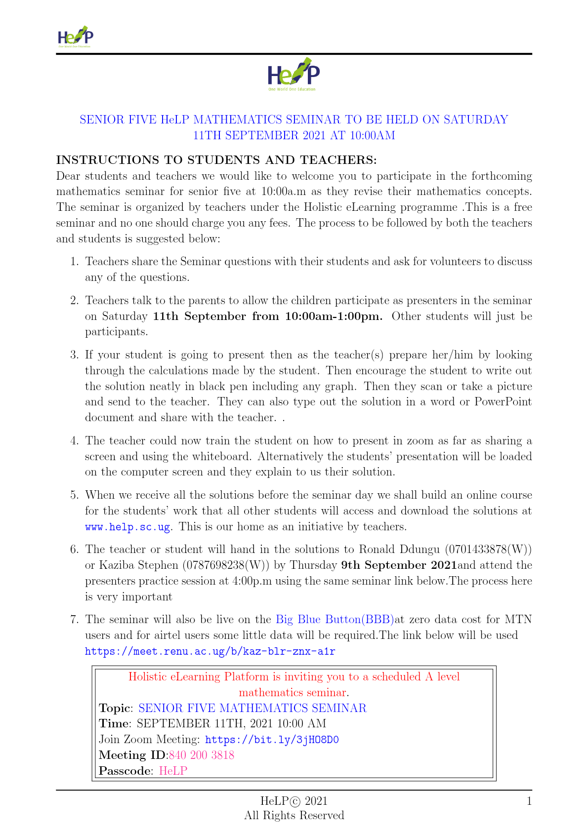 S. 5 maths seminar 2
