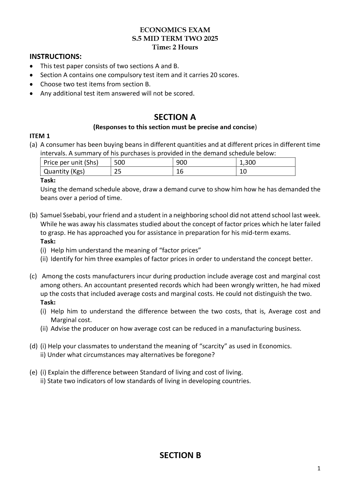 ECONOMICS EXAM