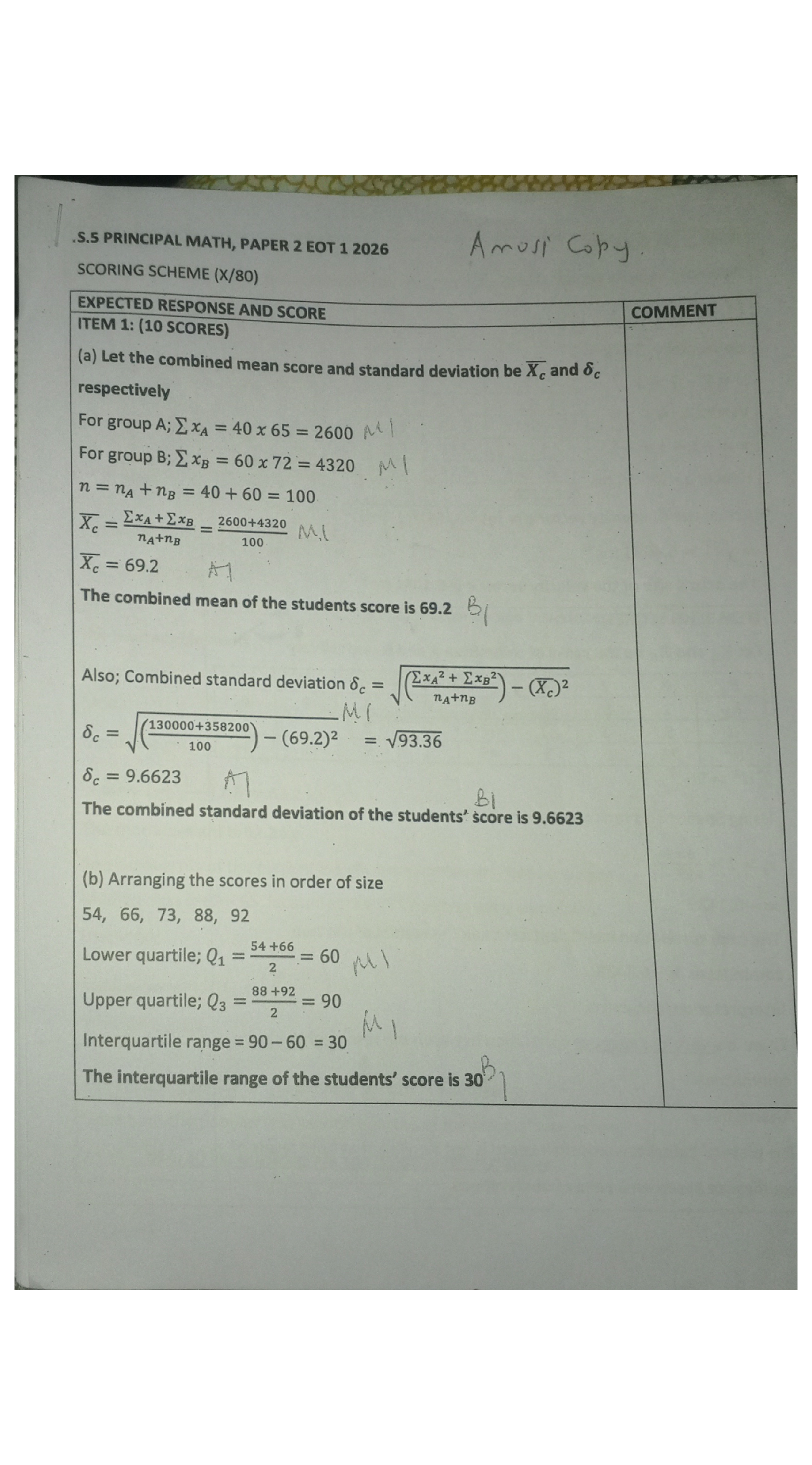 S5math paper 2 marking guide