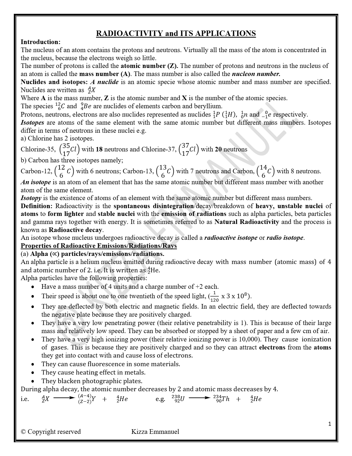RADIOACTIVITY NOTES