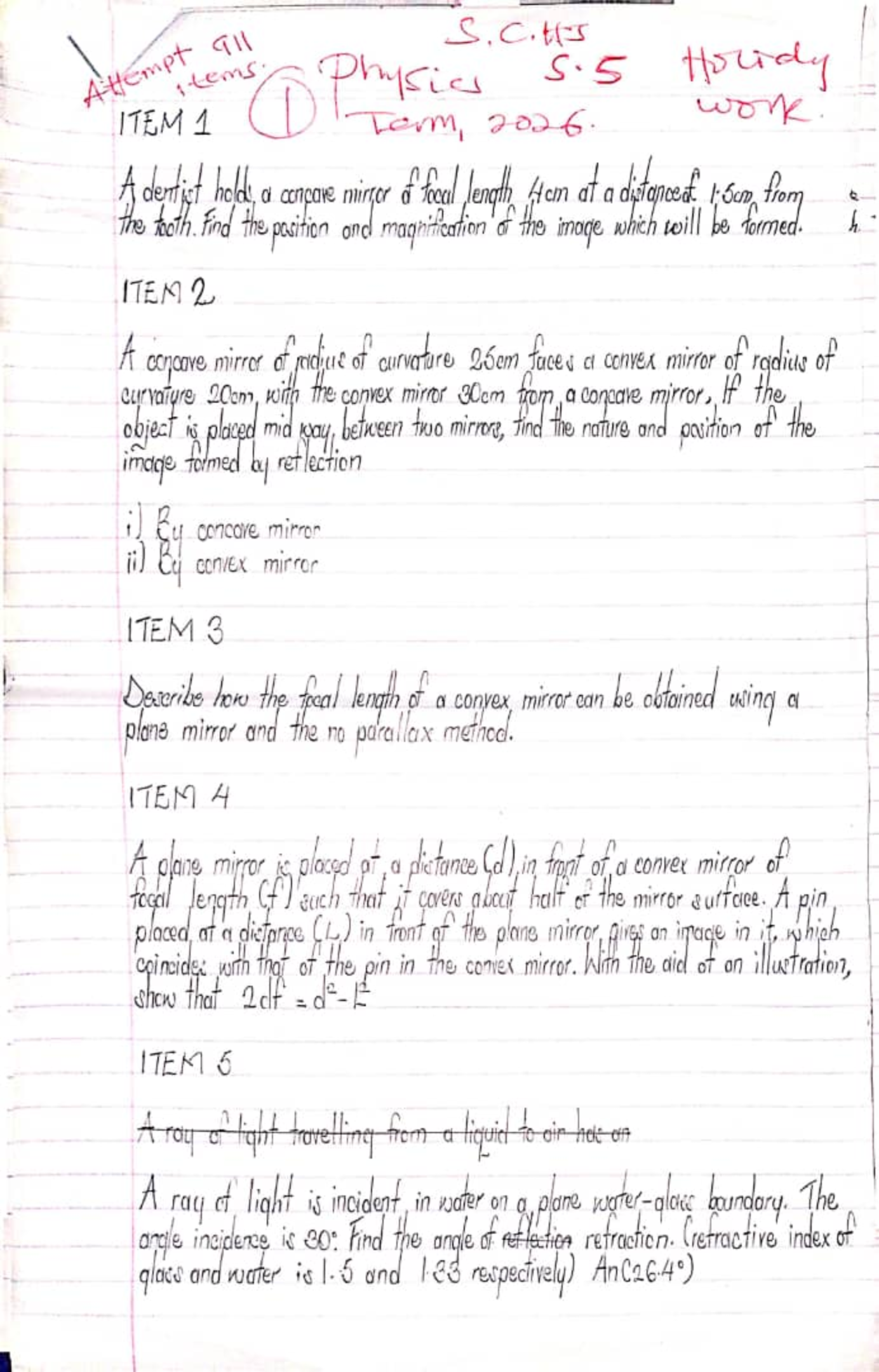 Physics items Form 5