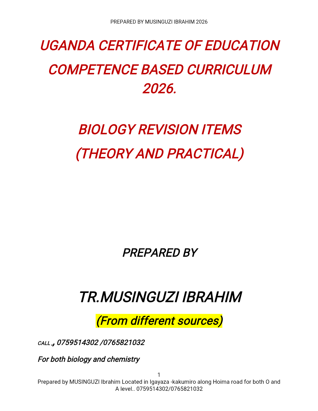 UCE BIO REVISION ITEMS 2026 BY TR.IBRA