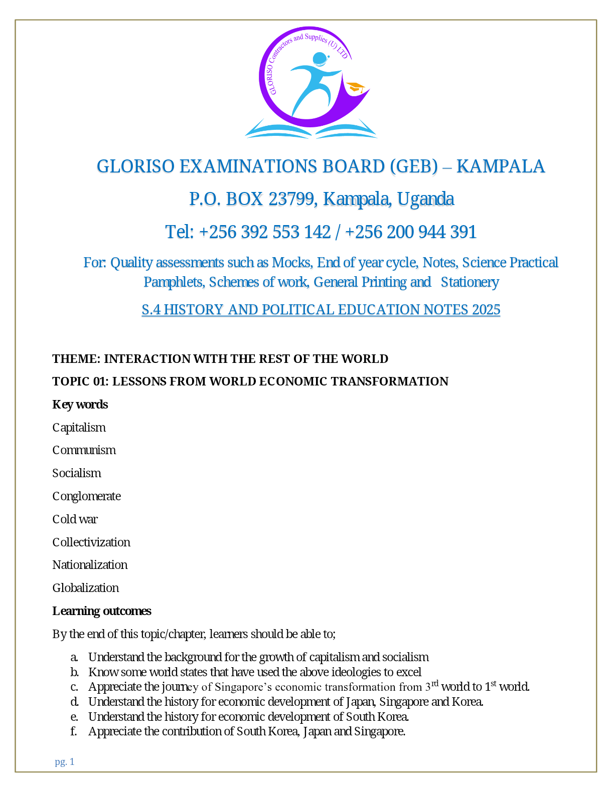 GLORISO-KAMPALA-S.4 HISTORY AND POLITICAL EDUCATION 2025 - 0292553142