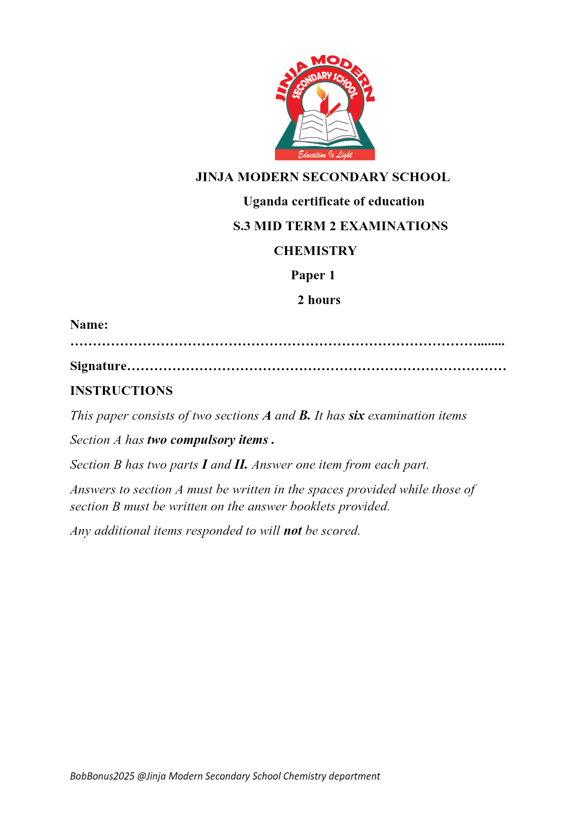 UCE S3 CHEMISTRY JMSS TERM 1 2025