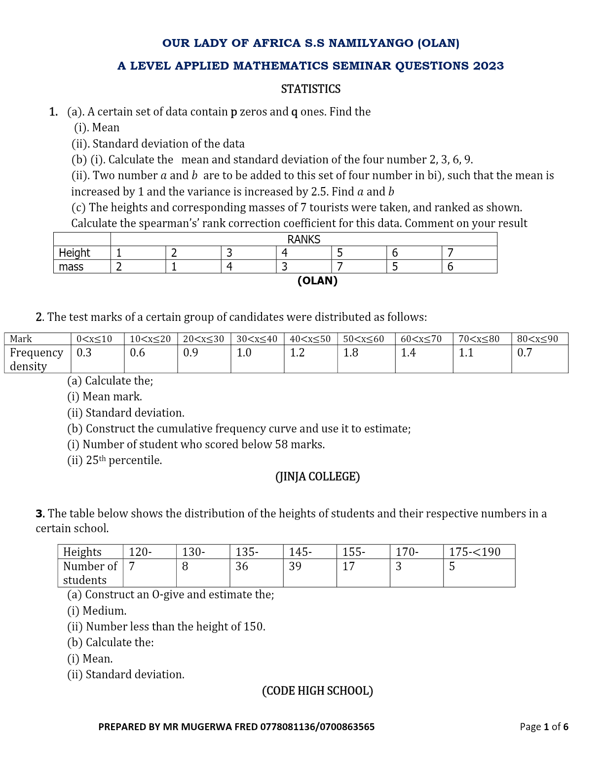 APPLIED MATHEMATICS TRIAL ITEMS