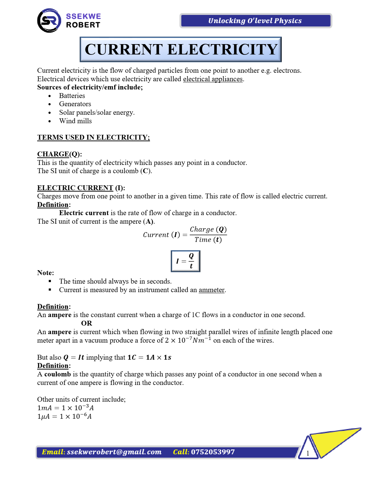 S.4 PHYSICS CURRENT ELECTRICITY-ssekwe-1