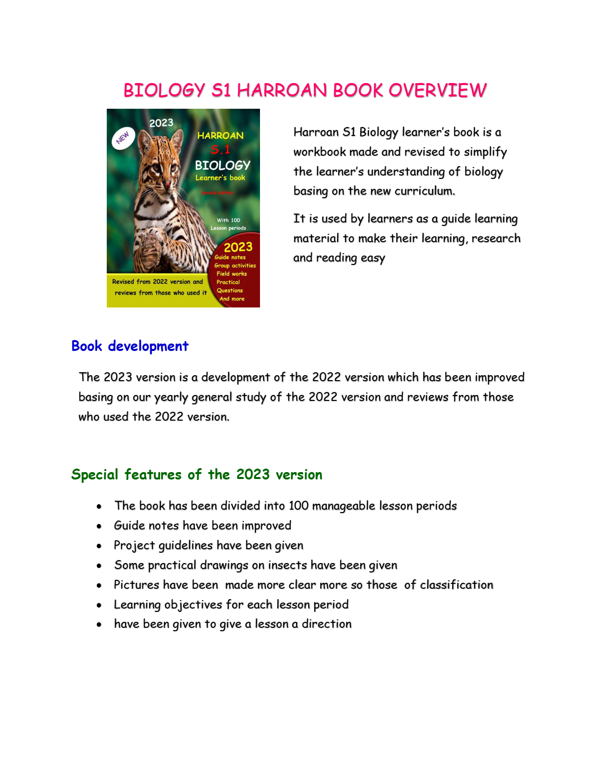 S.1 BIOLOGY OVERVIEW