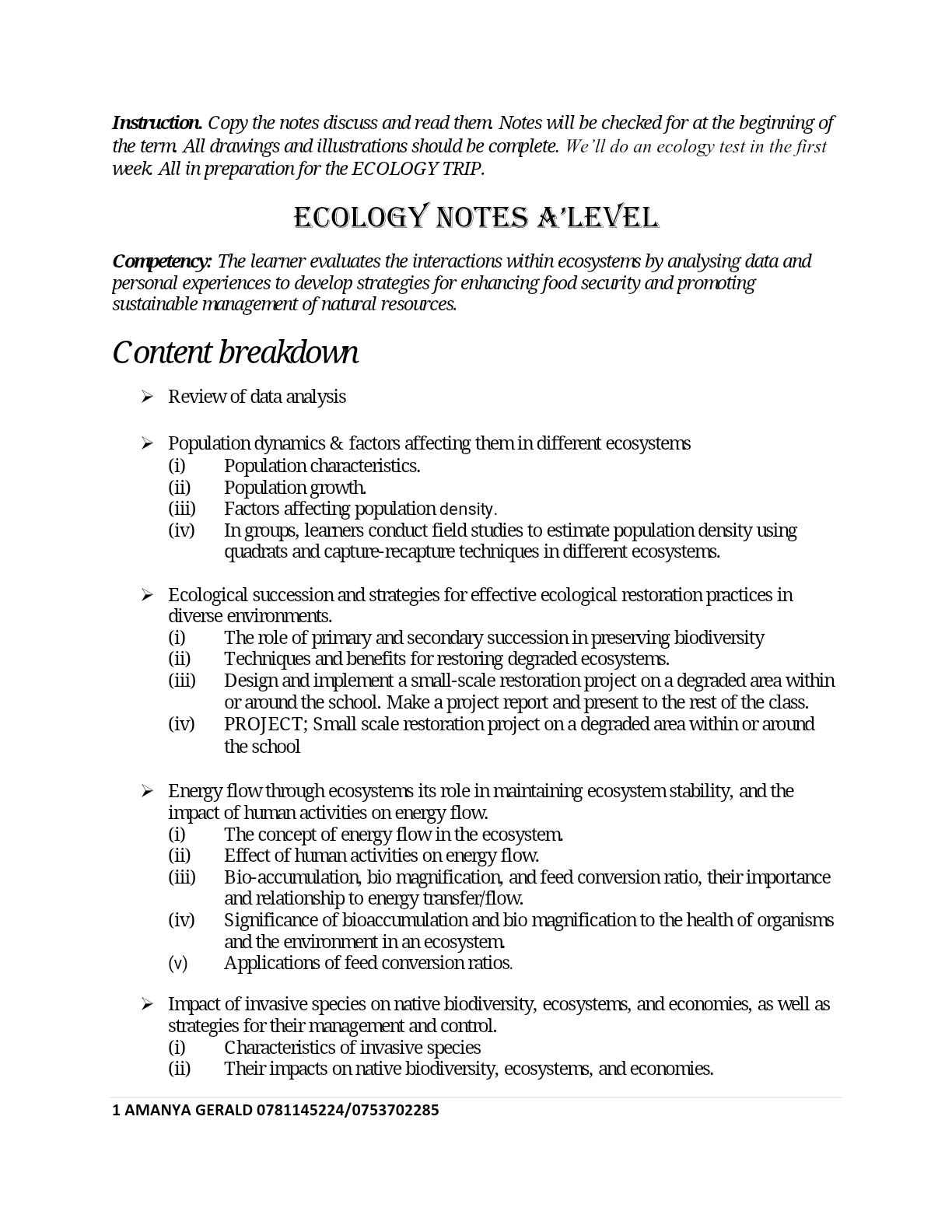 ECOLOGY NOTES NEW AMANYA GERALD