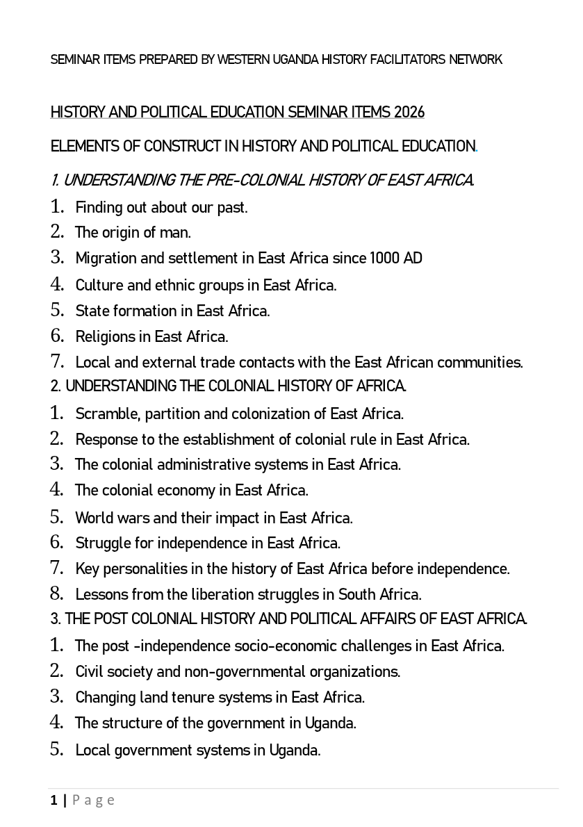 SEMINAR ITEMS 2026
