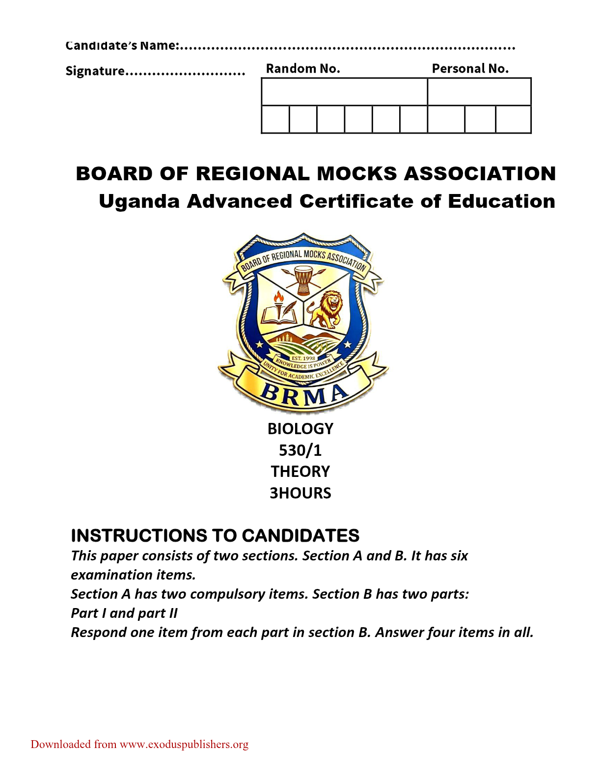 UACE BIO MOCK PAPER 1 2026