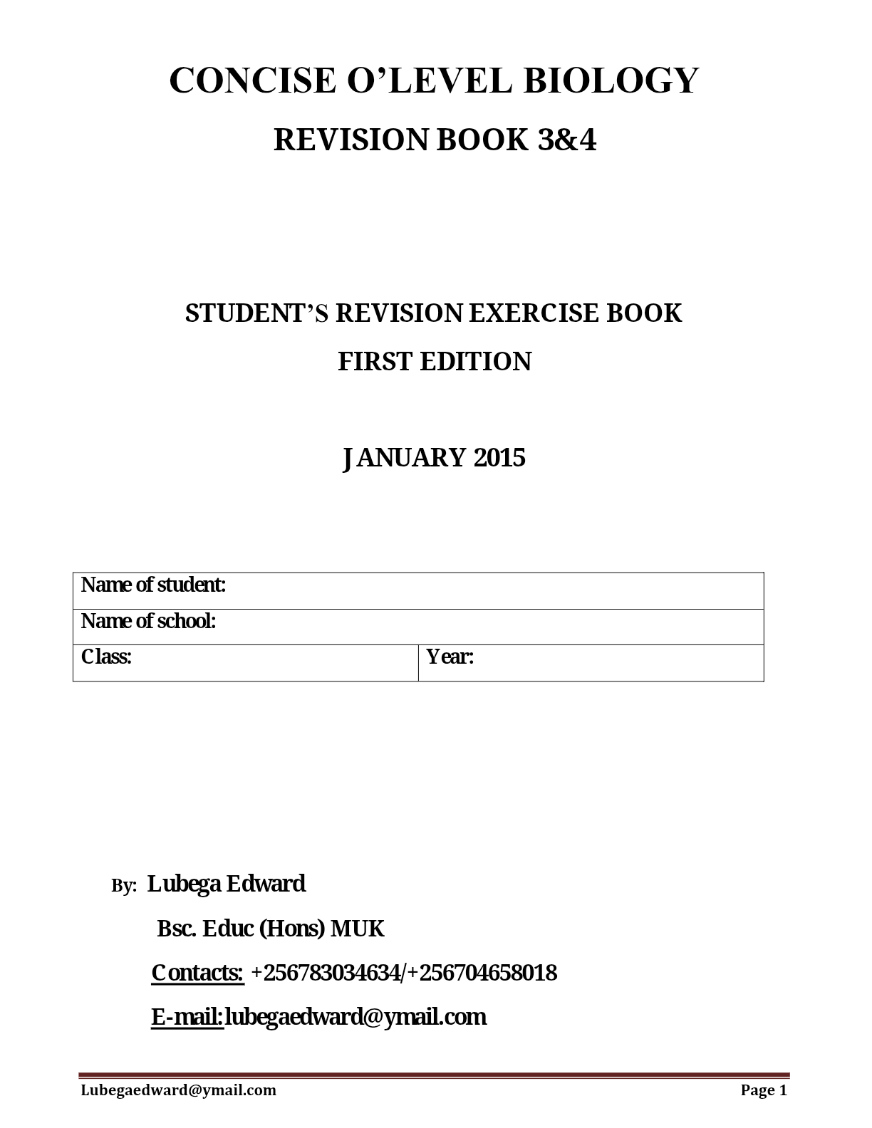 O LEVEL BIO REVISION BOOK S. 3, 4