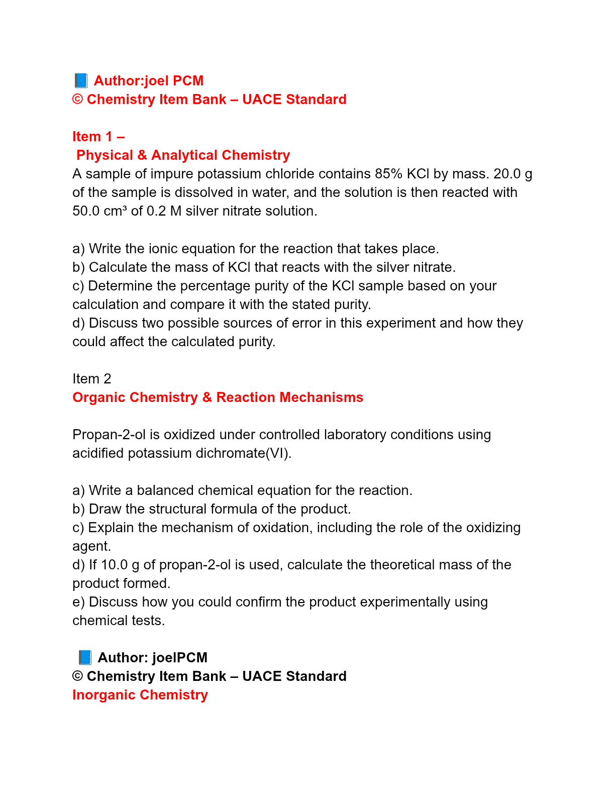 Chemistry Item Bank
