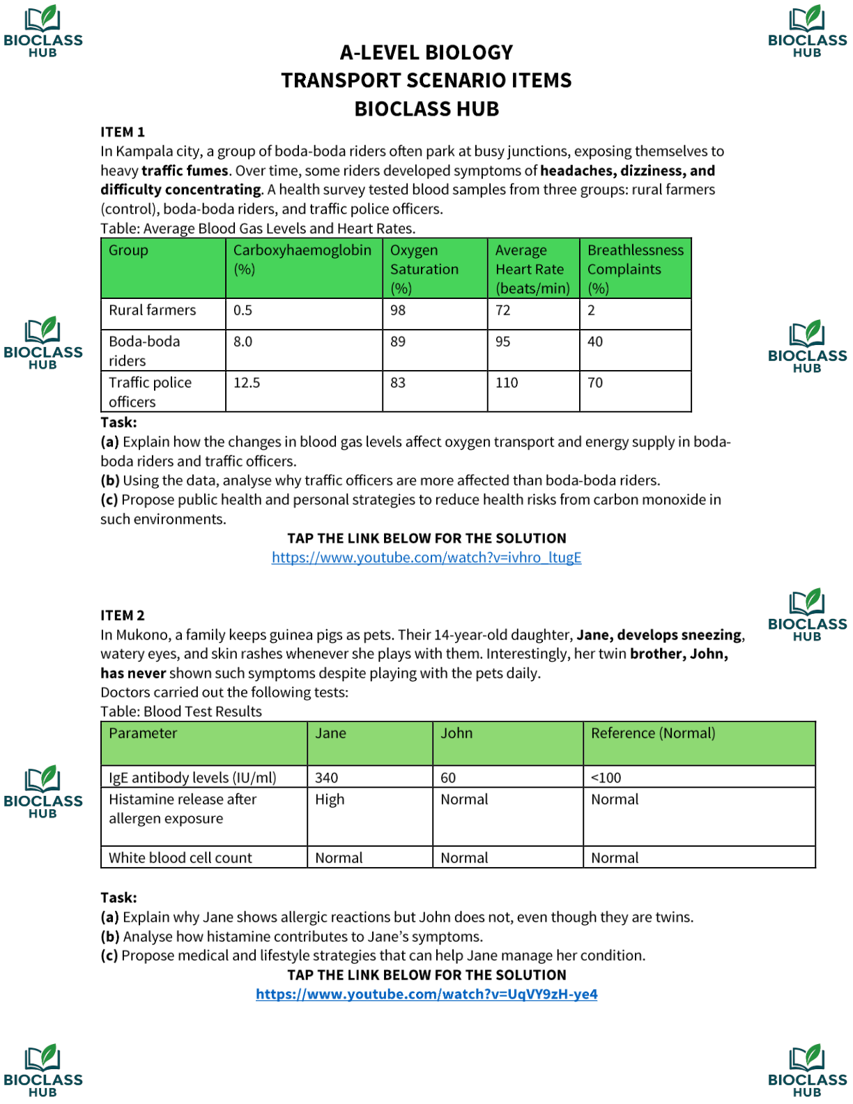 A LEVEL BIOLOGY REVISION QUESTIONS